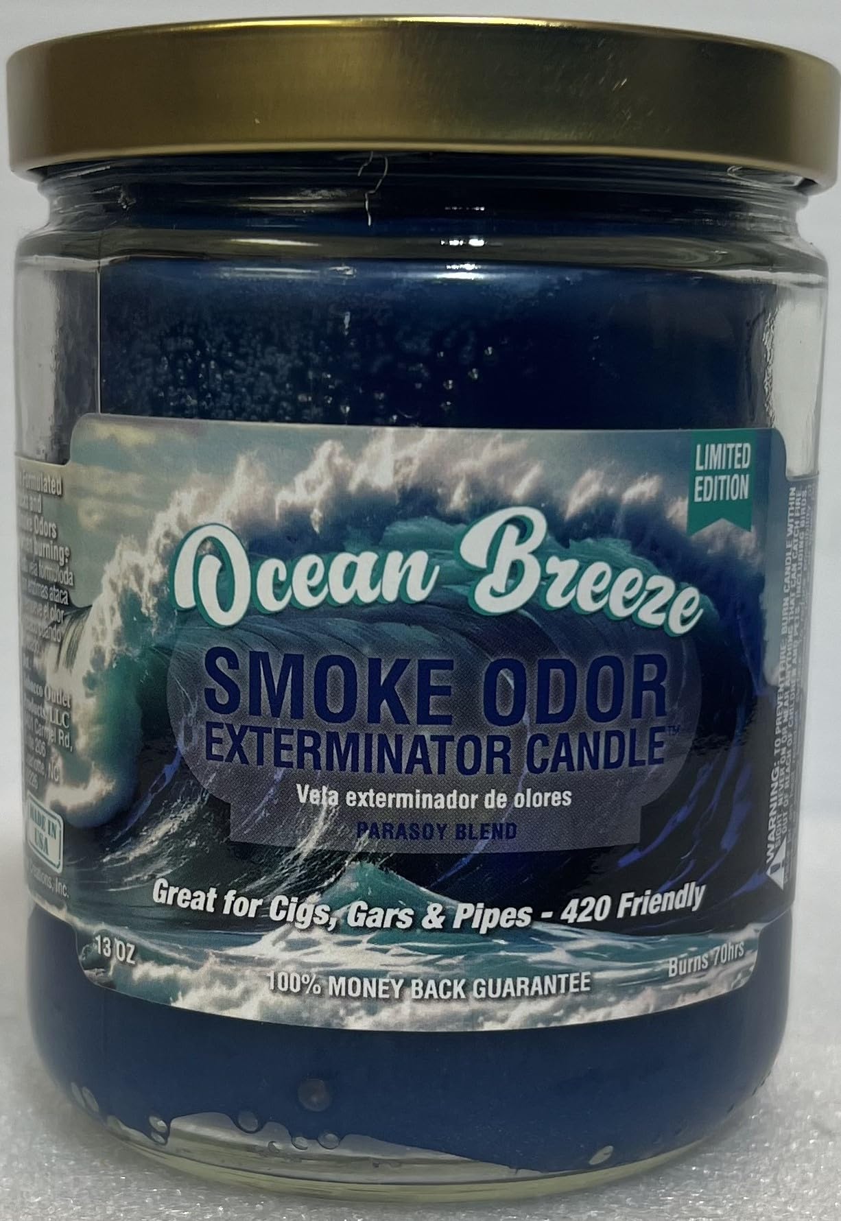Blue Serenity Smoke Odor Eliminator Candle - 13oz Jar (8-Pack) with Winter Wind, Ocean Breeze, Nag Champa, Bamboo Breeze, Island Rain, Sea Glass & Sandalwood Scents - Perfect for Home, Office, Yoga Studio and Meditation Spaces