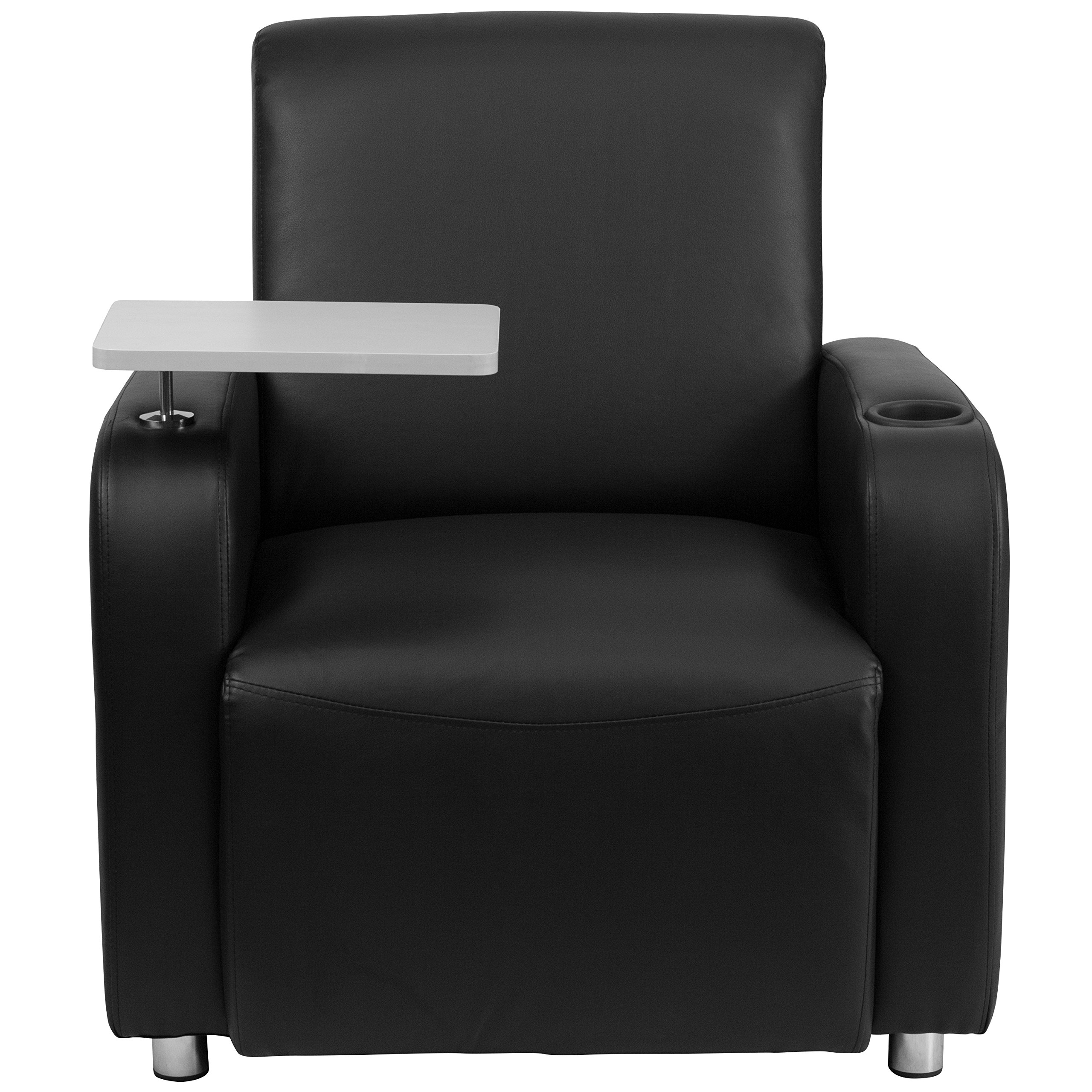 Flash Furniture George LeatherSoft Guest Chair with Tablet Arm & Cup Holder - Ergonomic Office Chair for Waiting Rooms, Reception Areas & Conference Rooms - Black