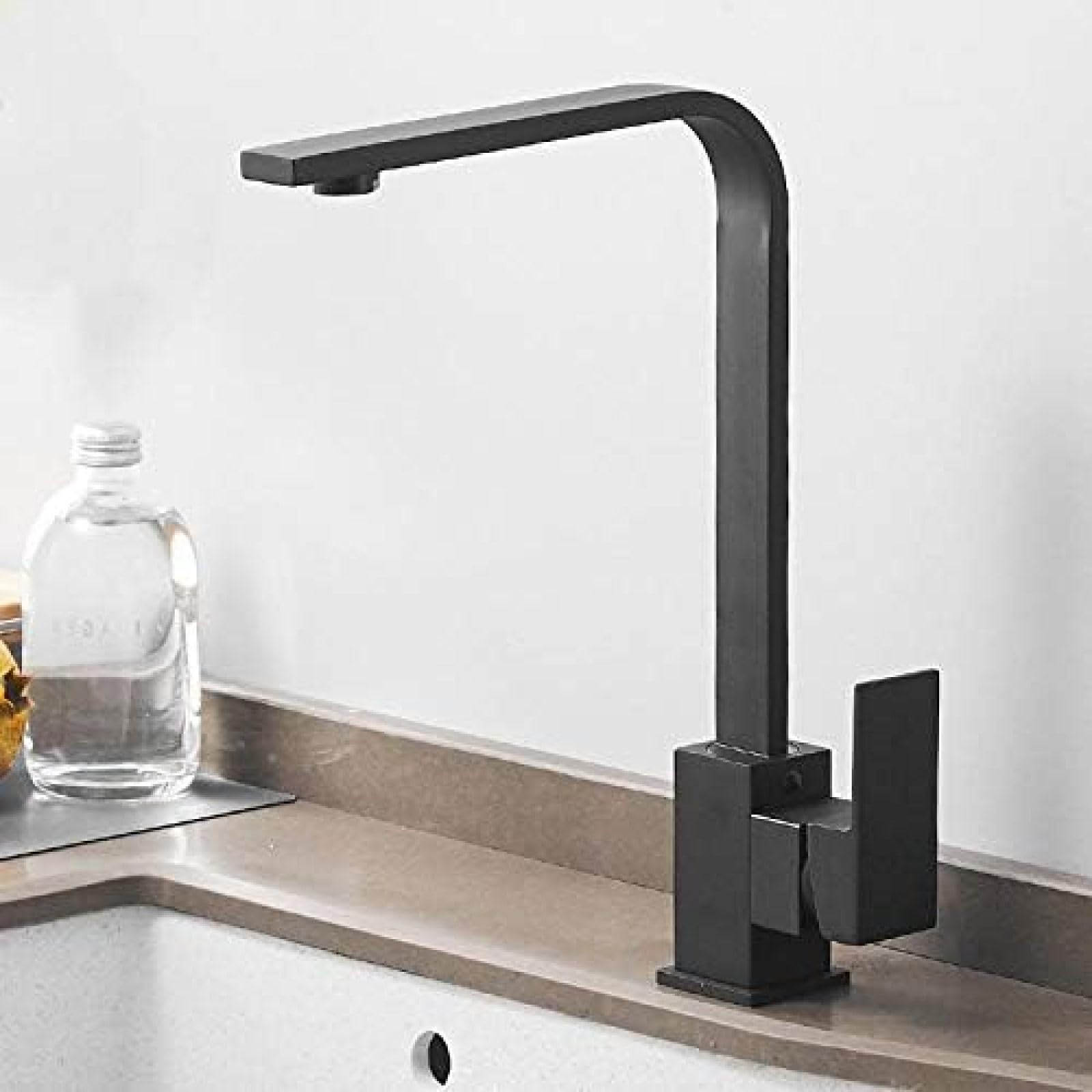 CRJUS Black Square Brass Kitchen Faucet - Single Lever 360° Swivel Spout Mixer Tap with Pull Down Sprayer for Sink, Basin | Modern Matte Finish for Kitchen & Bathroom | Ideal for Cooking, Washing Dishes & Hand Cleaning