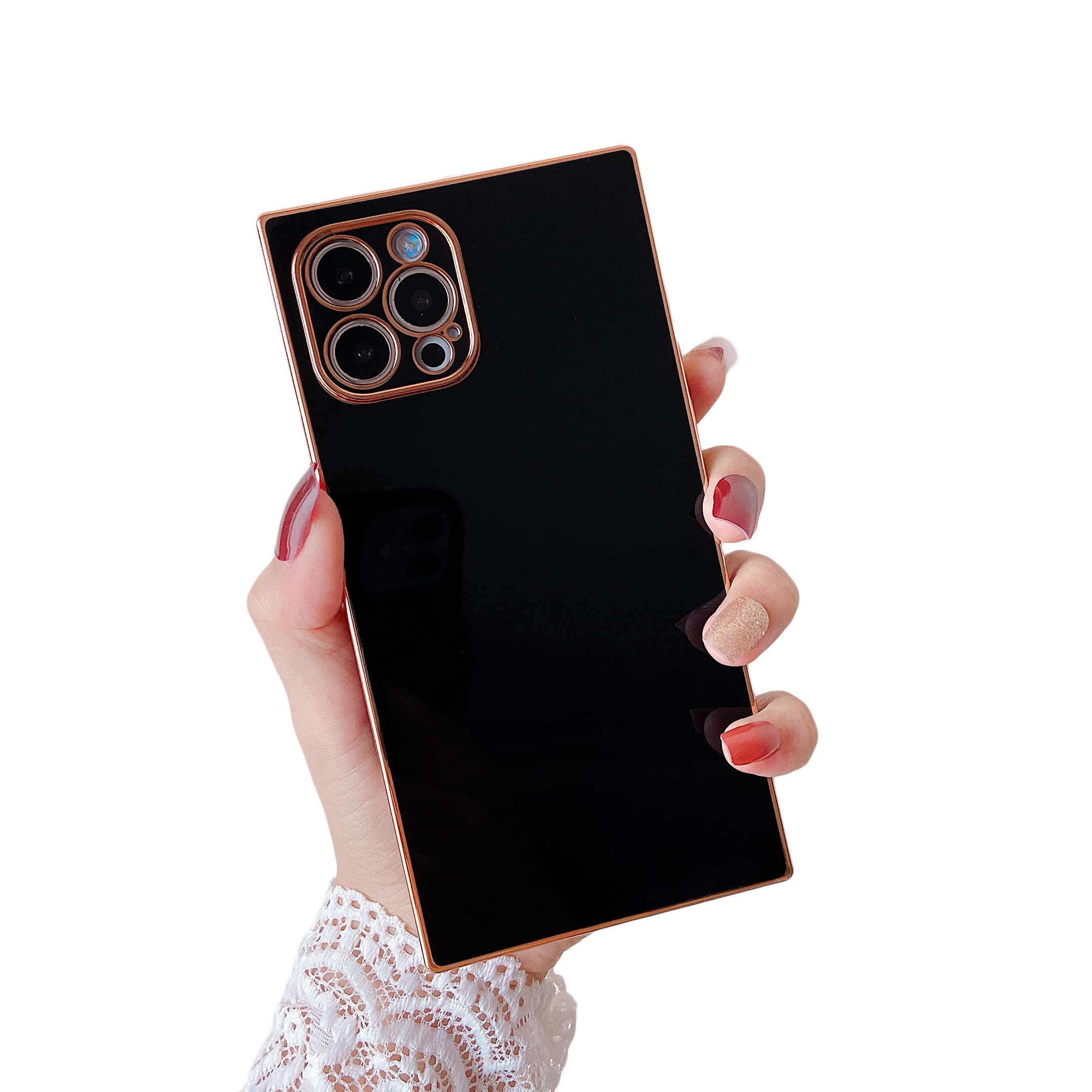 Luxury Gold Plated Slim iPhone 12 Pro Max Case - Square Design Glossy Cover - Lightweight Protective Phone Case for Apple iPhone 12 Pro Max 6.7