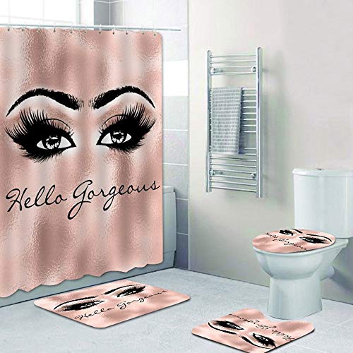 FFjingpu Rose Gold Eyelash Shower Curtain Set - Girly Sparkle Drip Bathroom Decor for Makeup Lovers & Beauty Salon Theme | Waterproof Polyester Bath Curtain for Girls' Room, Bridal Shower, Spa Decor