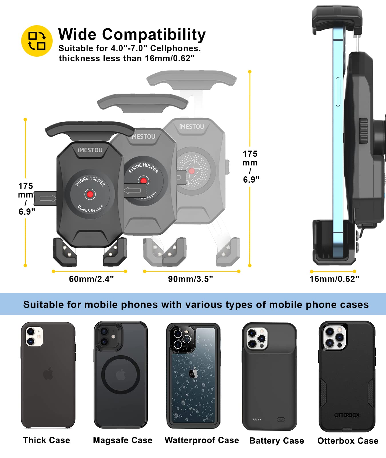 iMESTOU Motorcycle Phone Mount with Wireless & USB-C Charger - Universal 1
