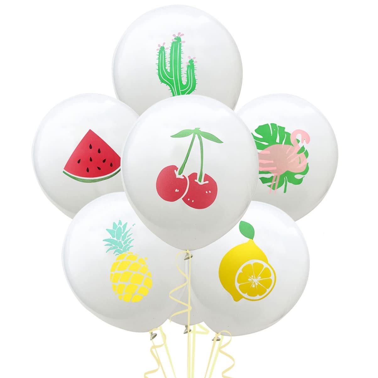 PRETYZOOM 70PCS Tropical Hawaiian Party Balloons - Summer Fruit, Cherry, Monstera, Cactus & Flamingo Print - Perfect for Luau, Beach Party, Pool Party & Tropical Themed Events