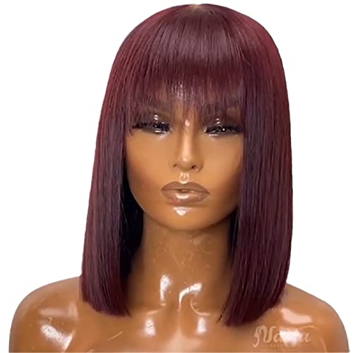 613 Blonde Short Straight Bob Wig with Bangs for Black Women - Brazilian Remy Human Hair, Glueless Machine Made Lace Front Wig - 8 Inch - Perfect for Cosplay, Daily Wear & Protective Styling