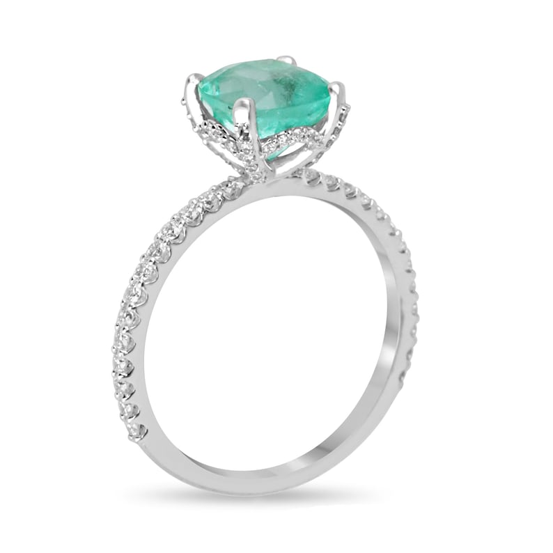 2.40tcw 14K 585 Gold Medium Light Green Cushion Emerald & Diamond Accent Engagement Ring for Women - Elegant Wedding, Proposal, Anniversary Gift - Perfect for Bridal Jewelry & Special Occasions