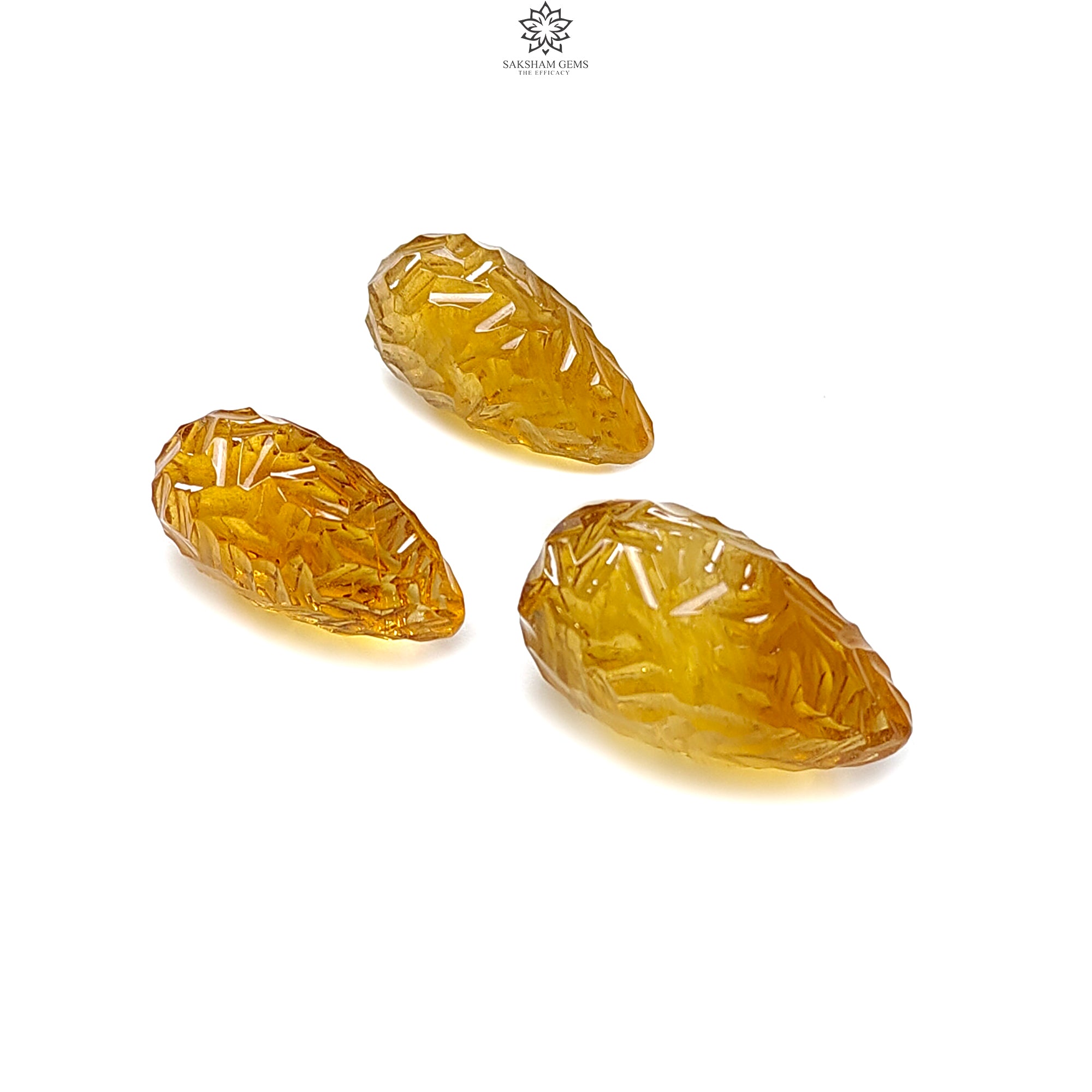 Natural Untreated Yellow Citrine Gemstone Carving - 84.70cts Handcrafted Teardrop Shape (24mm x 27mm) 3-Piece Set, November Birthstone | Perfect for Jewelry Making, Meditation Crystals & Healing Stone Collections