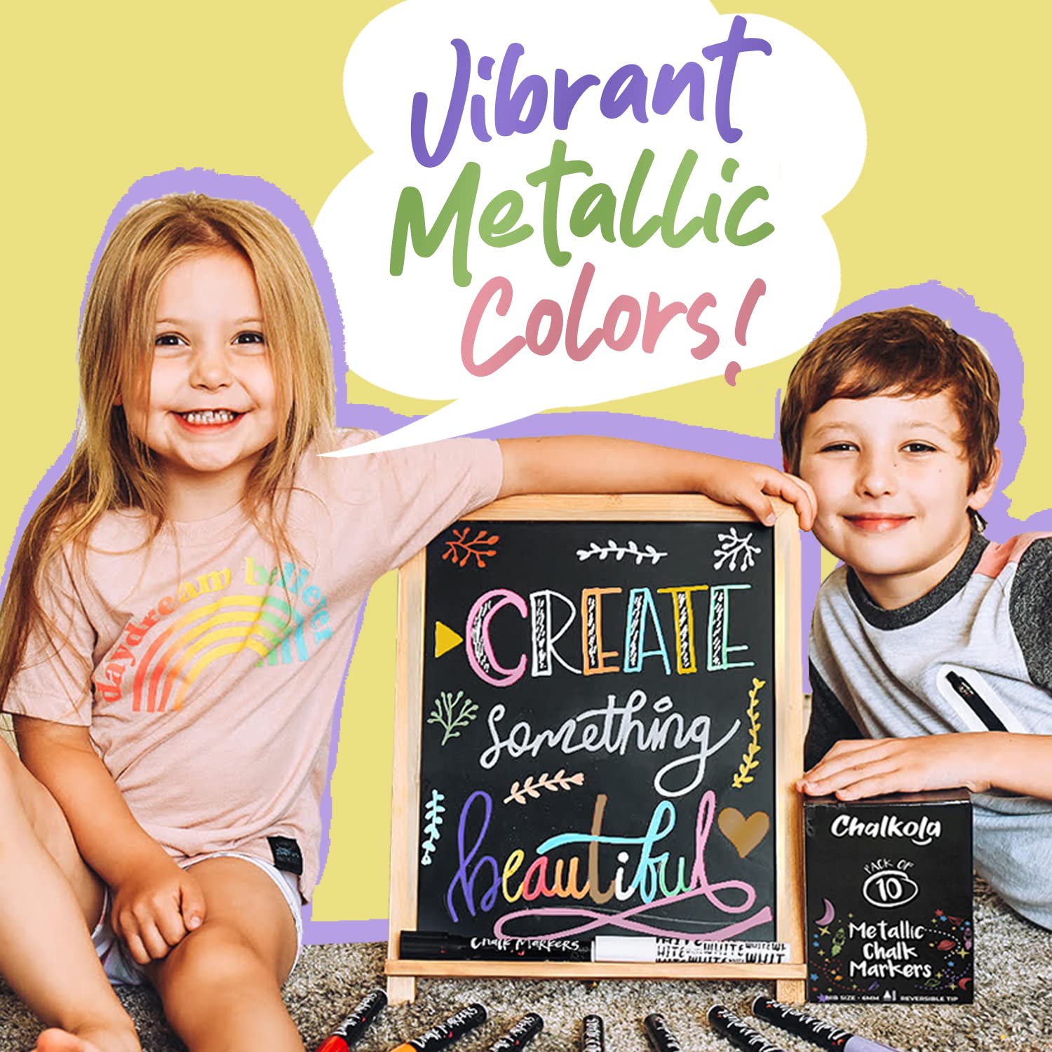Metallic Chalk Markers 10 Pack - Liquid Chalk Pens for Blackboard, Chalkboard, Bistro Menu, Window Writing - Wet Wipe Erasable - 6mm Reversible Bullet & Chisel Tip - Perfect for Restaurants, Cafes, Classrooms & DIY Crafts