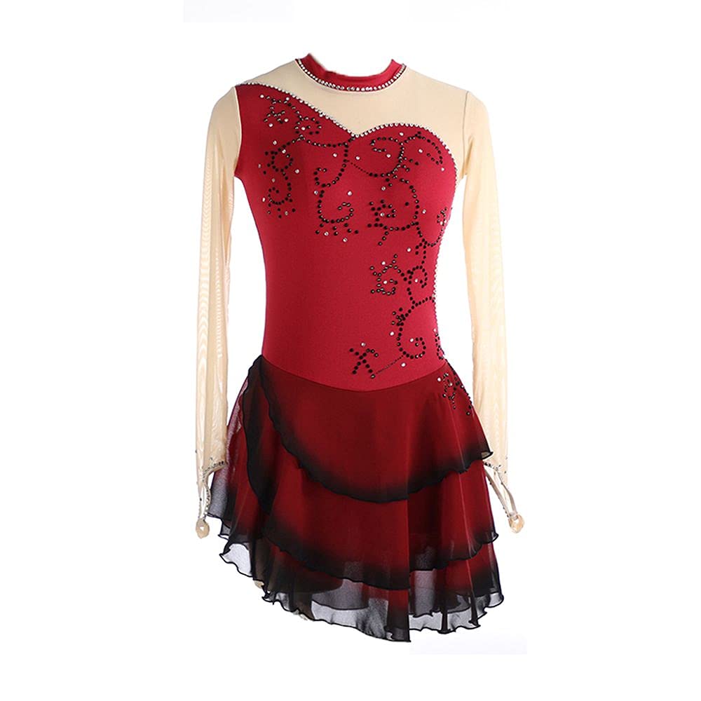 LIUHUO Girls Figure Skating Competition Dress - Red Ice Skating Performance Outfit for Teens & Juniors | Perfect for Ice Shows, Competitions & Practice