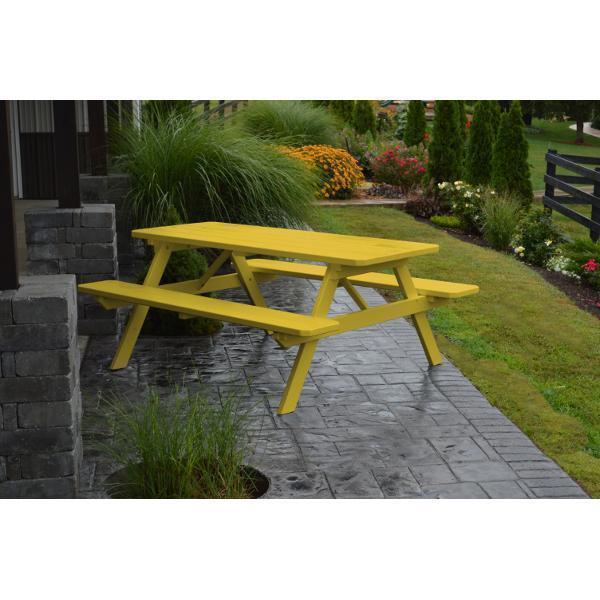 A & L Furniture Yellow Pine Picnic Table With Attached Benches - Outdoor Dining Set for Patio, Backyard, Park & Camping - Durable Black Wooden Picnic Table for Family Gatherings & BBQs
