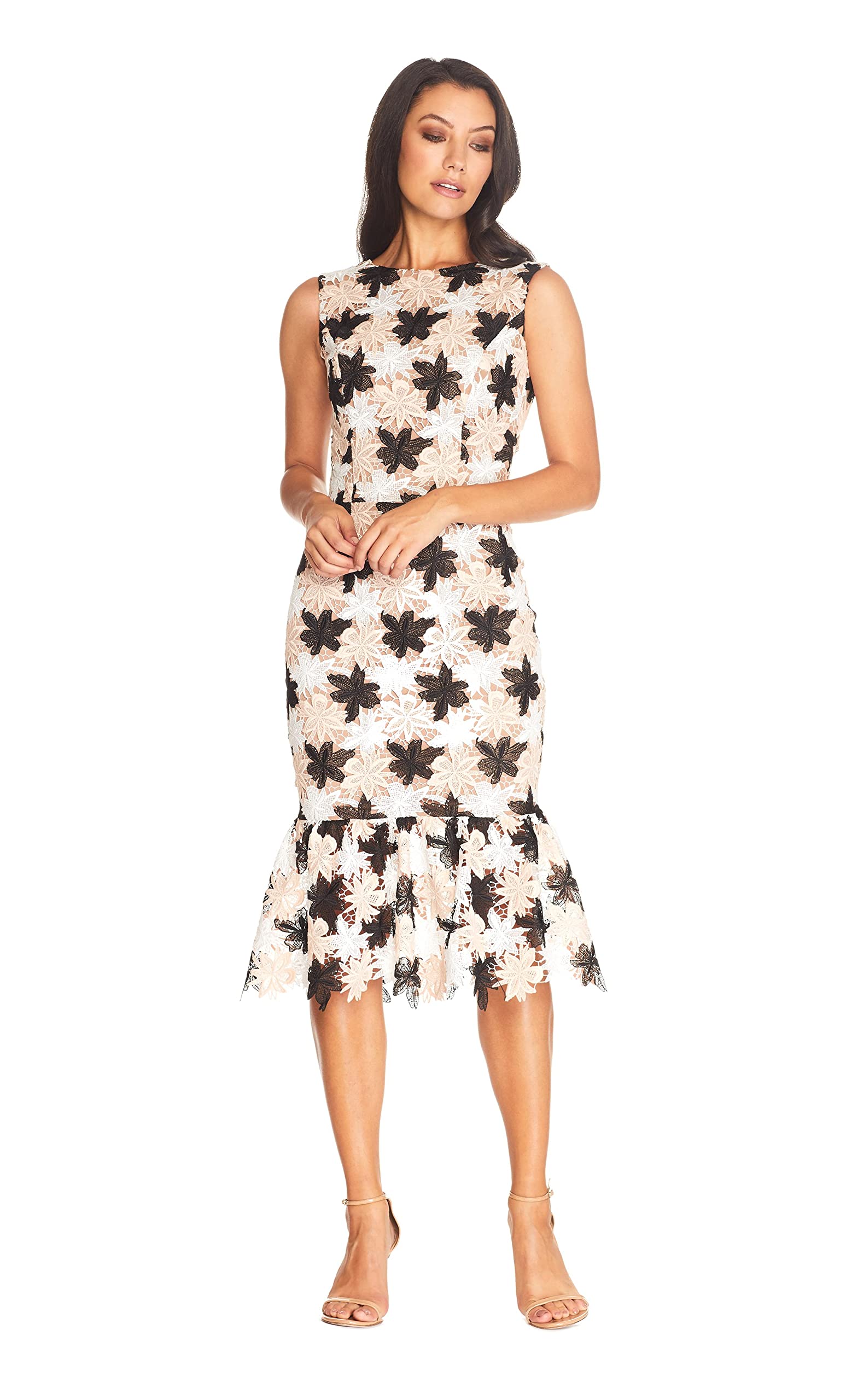 Dress the Population Women's INES Sleeveless Round Neck Bodycon Ruffle Hem Midi Dress - Elegant Party & Cocktail Attire for Weddings, Date Nights & Special Occasions