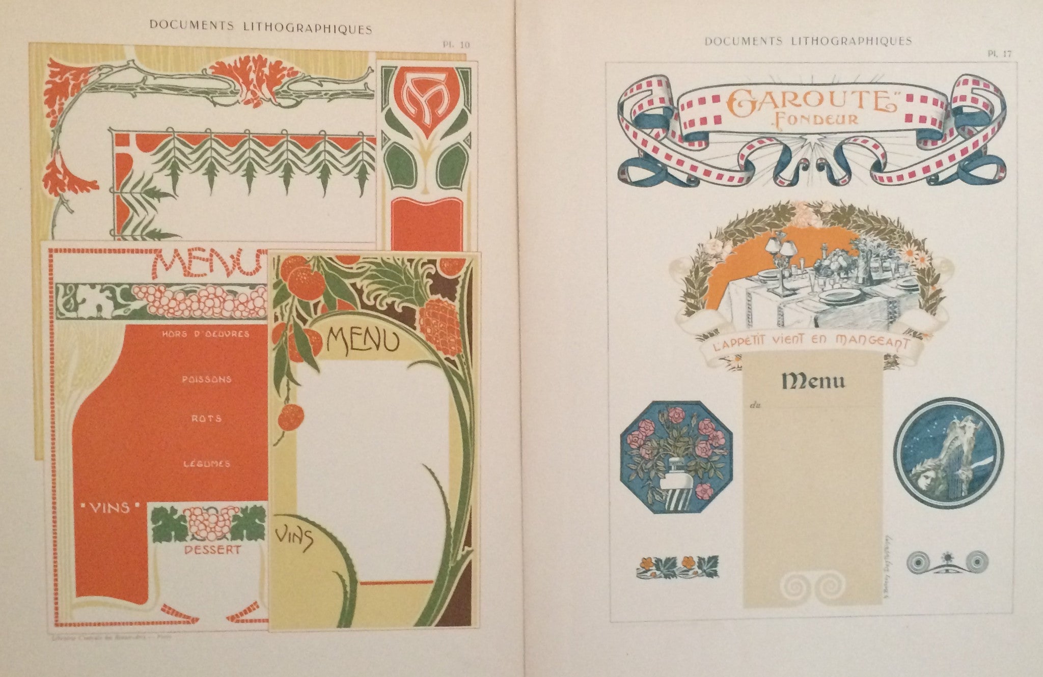 Antique 1900s Belle Epoque Design Sheets - Lithographic Plate #17 + 10 Documents - Vintage French Art Nouveau Decor for Home & Office Display