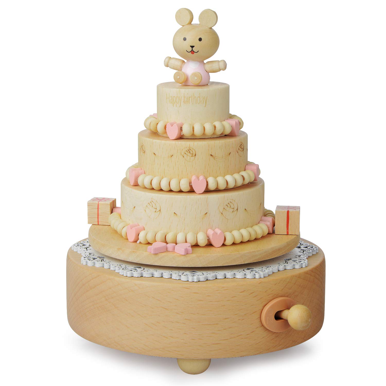 Wooden Music Box Birthday Cake Toy - Plays Happy Birthday Song for Kids Party Decor