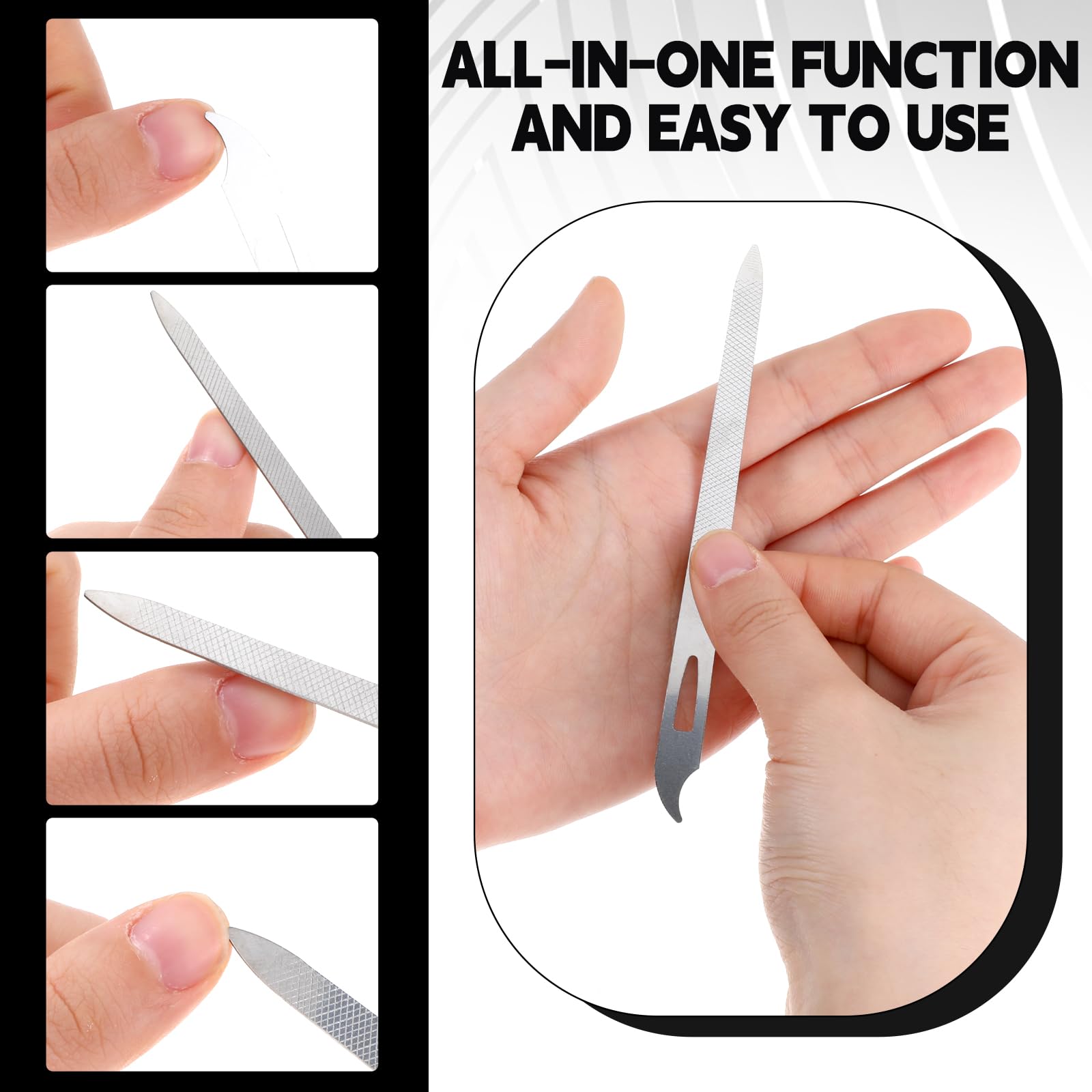 6-Piece Stainless Steel Nail Files Set - Double Sided Manicure & Pedicure Tools with Nail Cleaner Tips - Durable Thin Nail Filer for Natural Nails - Perfect for Home, Salon & Travel Nail Care