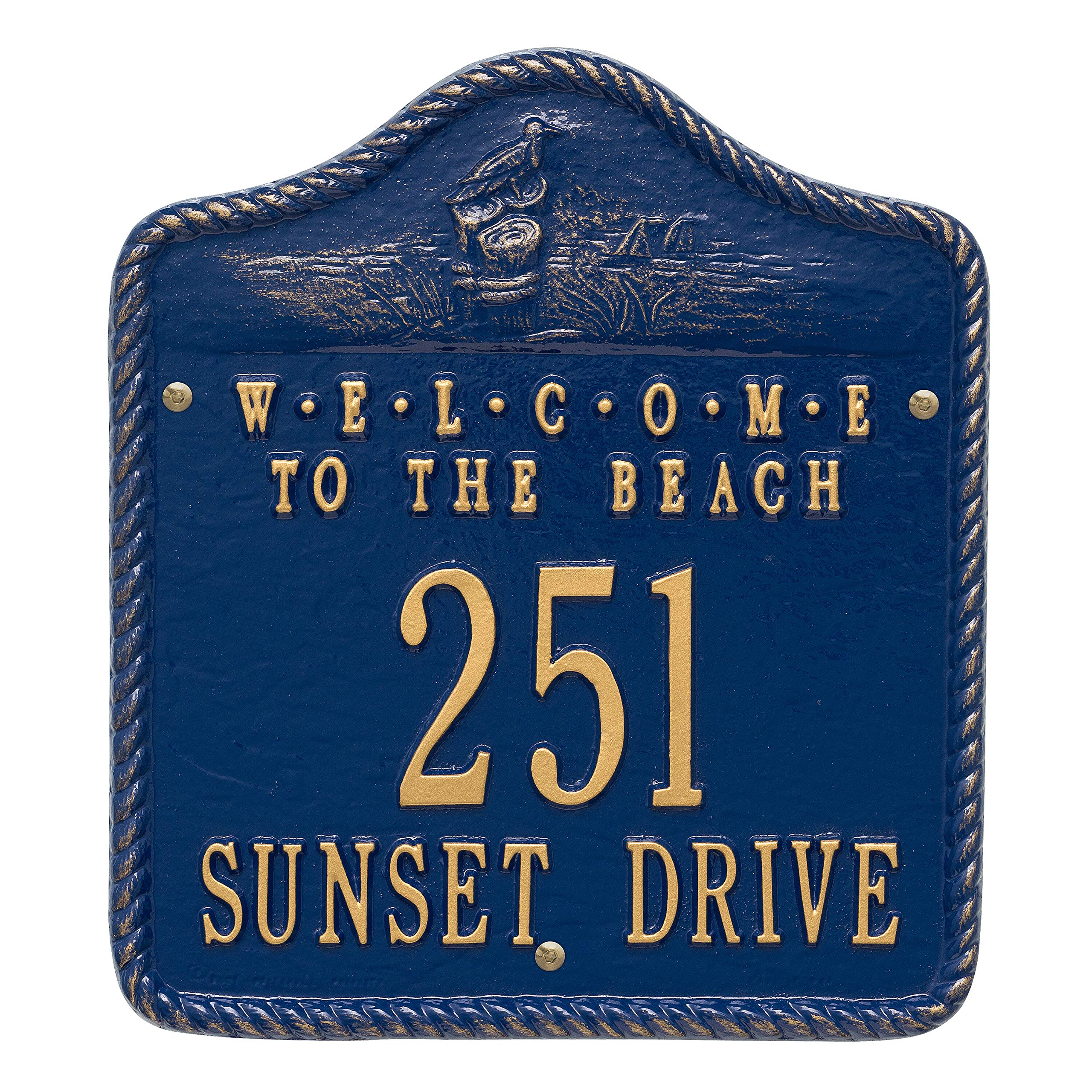 Blue and Gold Welcome to The Beach Wall Plaque - Coastal Home Decor for Living Room, Bedroom, or Beach House