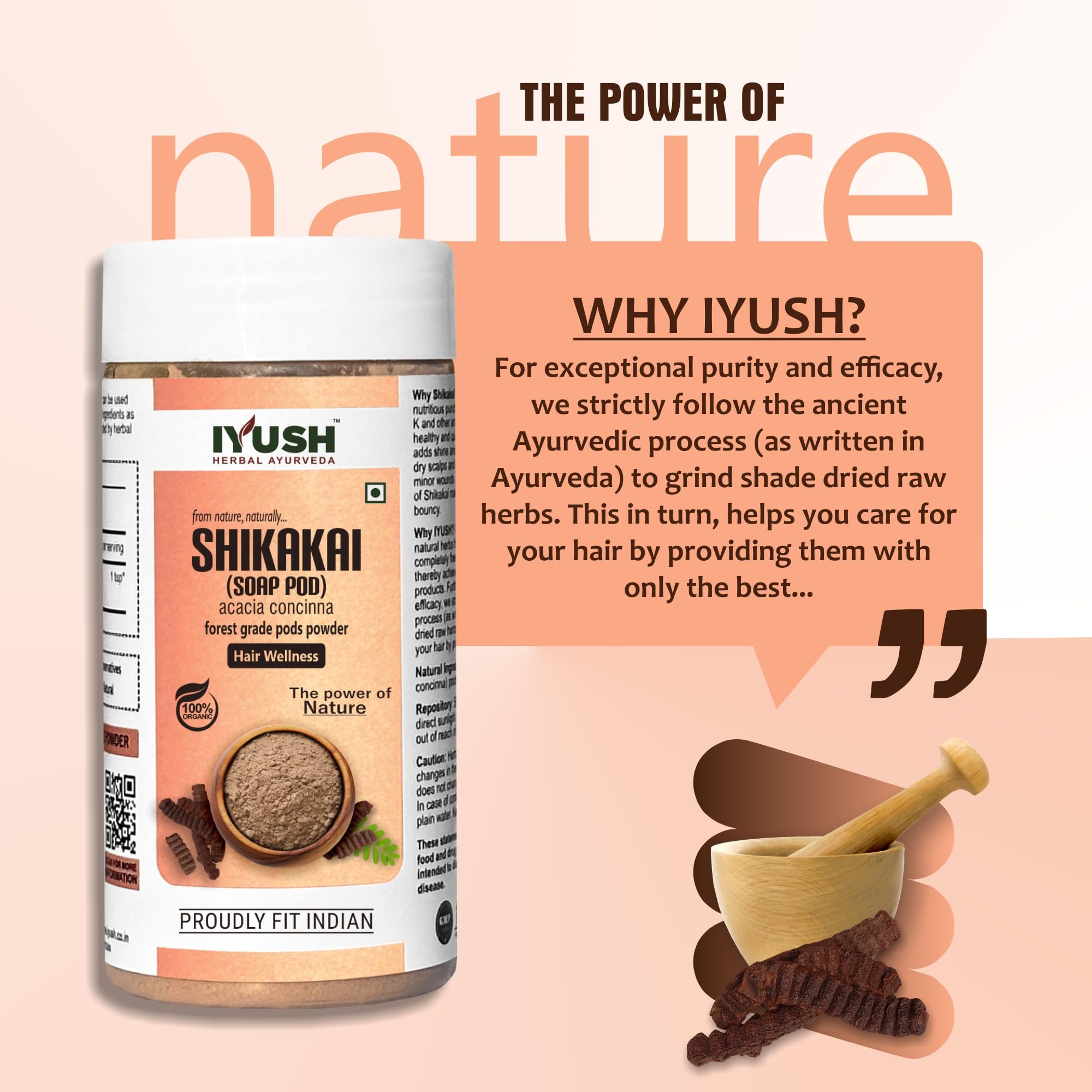 IYUSH Ayurvedic Shikakai Powder for Hair Growth & Volume – 250gm | Natural Herbal Hair Wash | Deep Conditioning Hair Mask for Smooth & Strong Hair | Perfect for DIY Hair Treatments & Ayurvedic Hair Care Routines