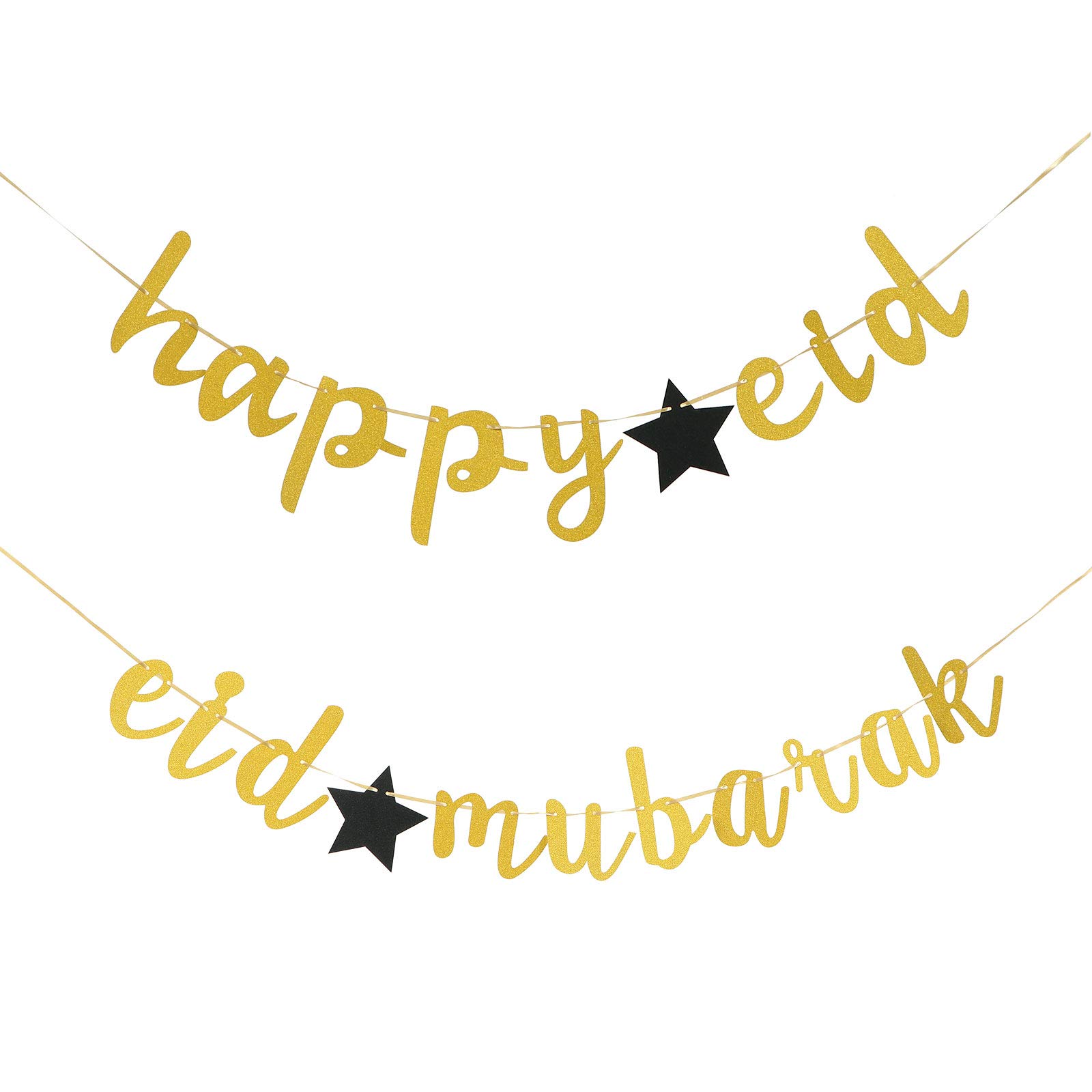 2pcs Eid Mubarak Glittery Party Banners - Islamic Festival Home Decor for Wall, Room, Door - Perfect for Eid al-Fitr, Ramadan Celebrations & Muslim Holiday Decorations