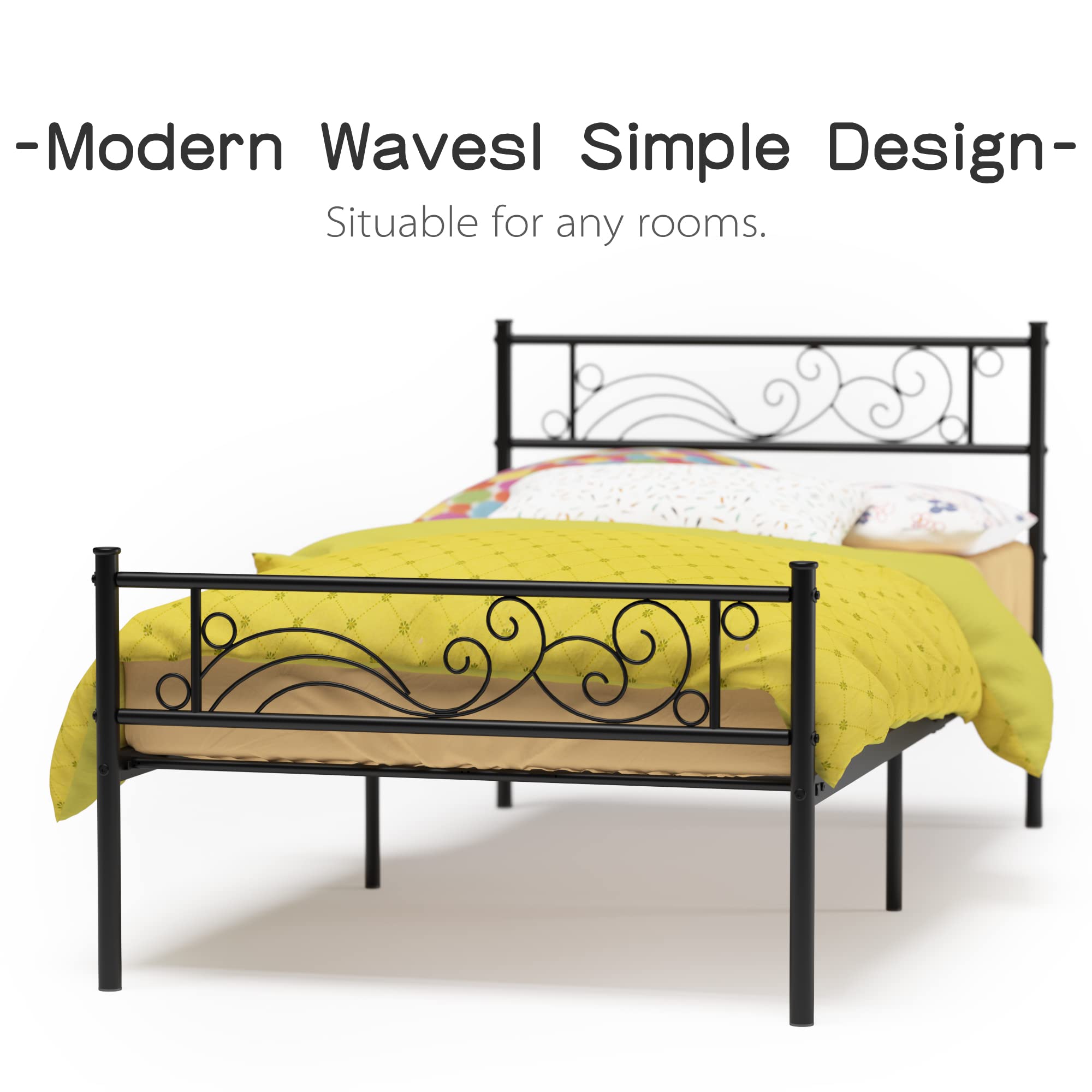 Weehom Heavy Duty Metal Twin Bed Frame with Steel Slats & Headboard - Under Bed Storage Platform, Black - Perfect for Small Spaces, Guest Rooms & Kids' Bedrooms