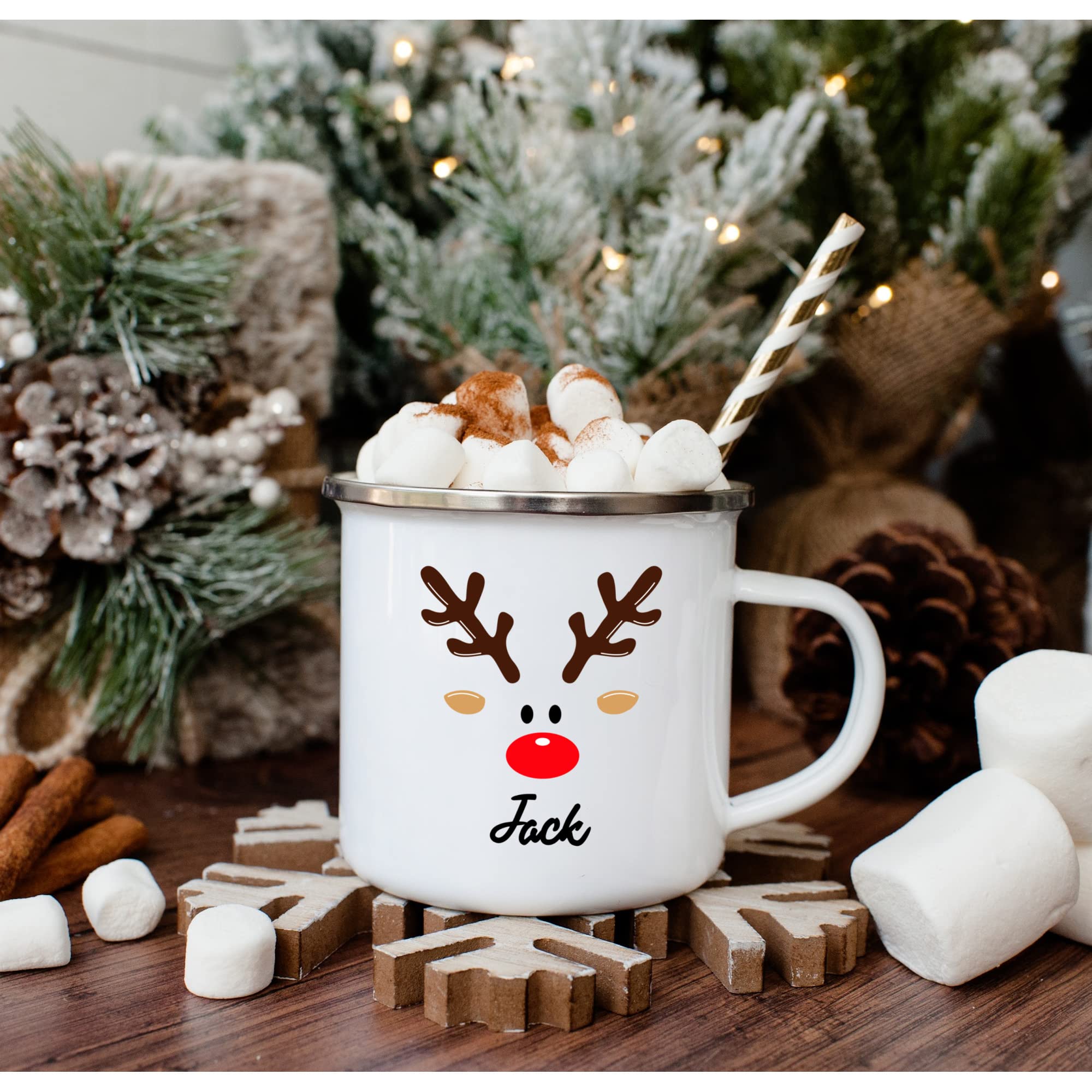 Personalized Kids Hot Chocolate Mugs with Reindeer Design - Christmas Cocoa Cups for Children - Customizable Holiday Drinkware for Family Gatherings & Cozy Winter Nights
