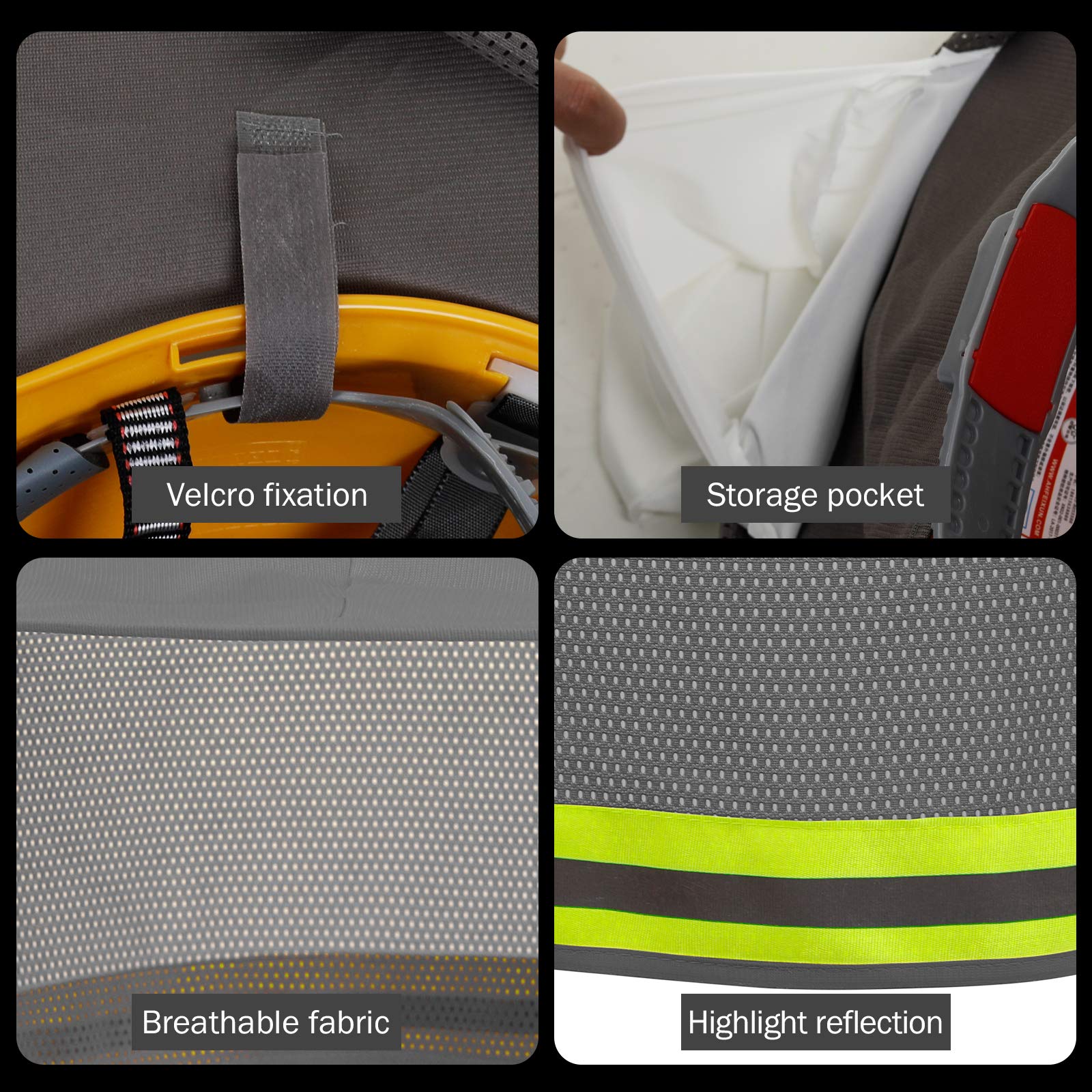 High Visibility Hard Hat Sun Shade with Reflective Strip - Full Brim Sun Visor Neck Shade for Men & Women (2 Pack, Grey) - Perfect for Construction, Outdoor Work & Safety Protection