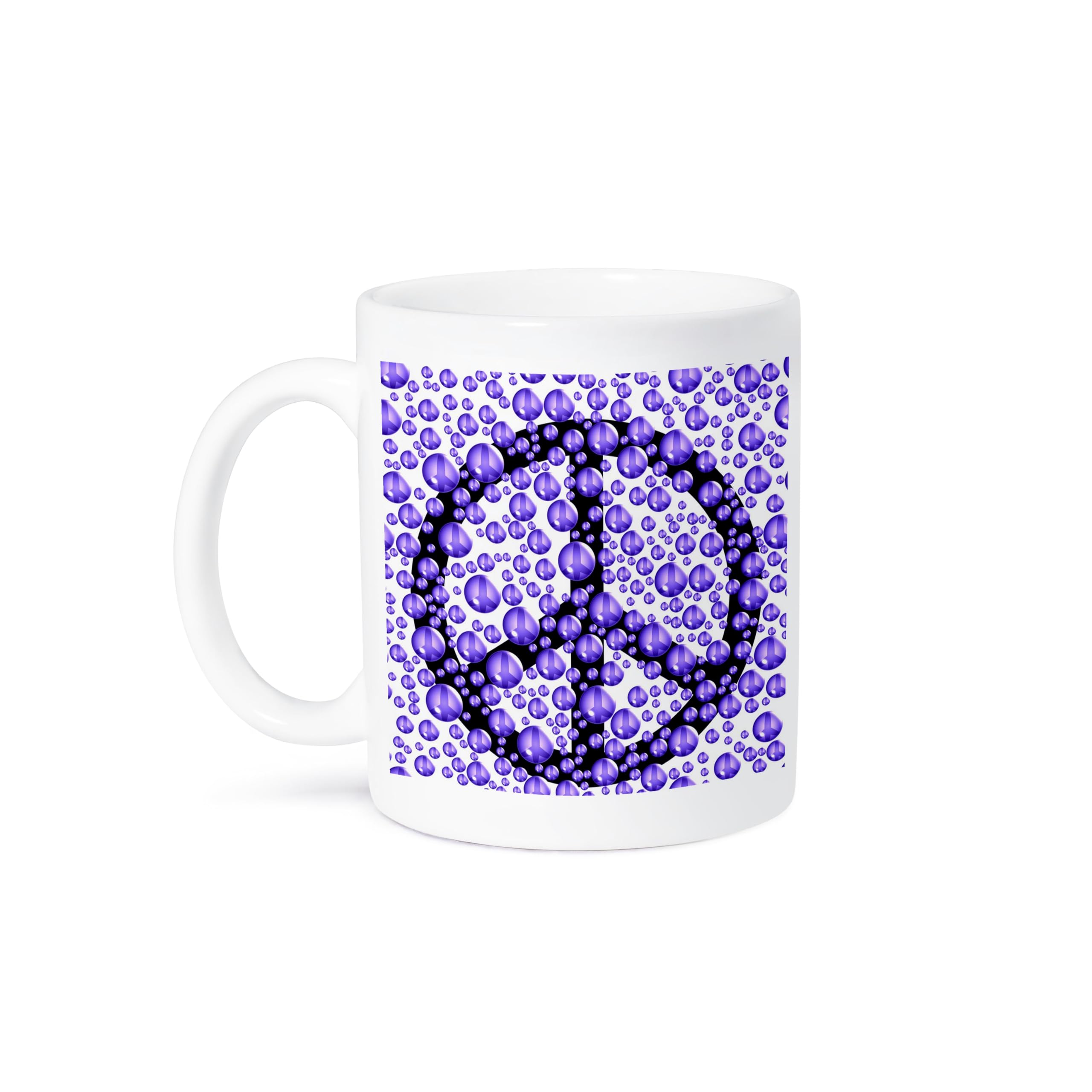 3D Purple Bubbles Peace Sign Inspirational Art Coffee Mug - 11oz Funny Ceramic Cup - Perfect Gift for Hippie Lovers & Coffee Enthusiasts - Great for Home, Office or Yoga Studio Use