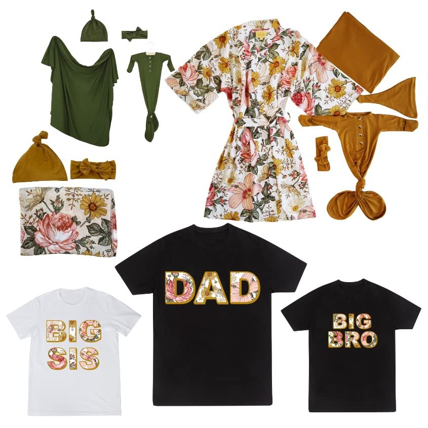 Floral Print Big Sister T-Shirt for Kids | Matching Family T-Shirts Set - Dad, Brother & Sister Matching Outfits for Family Photos, Reunions & Special Occasions