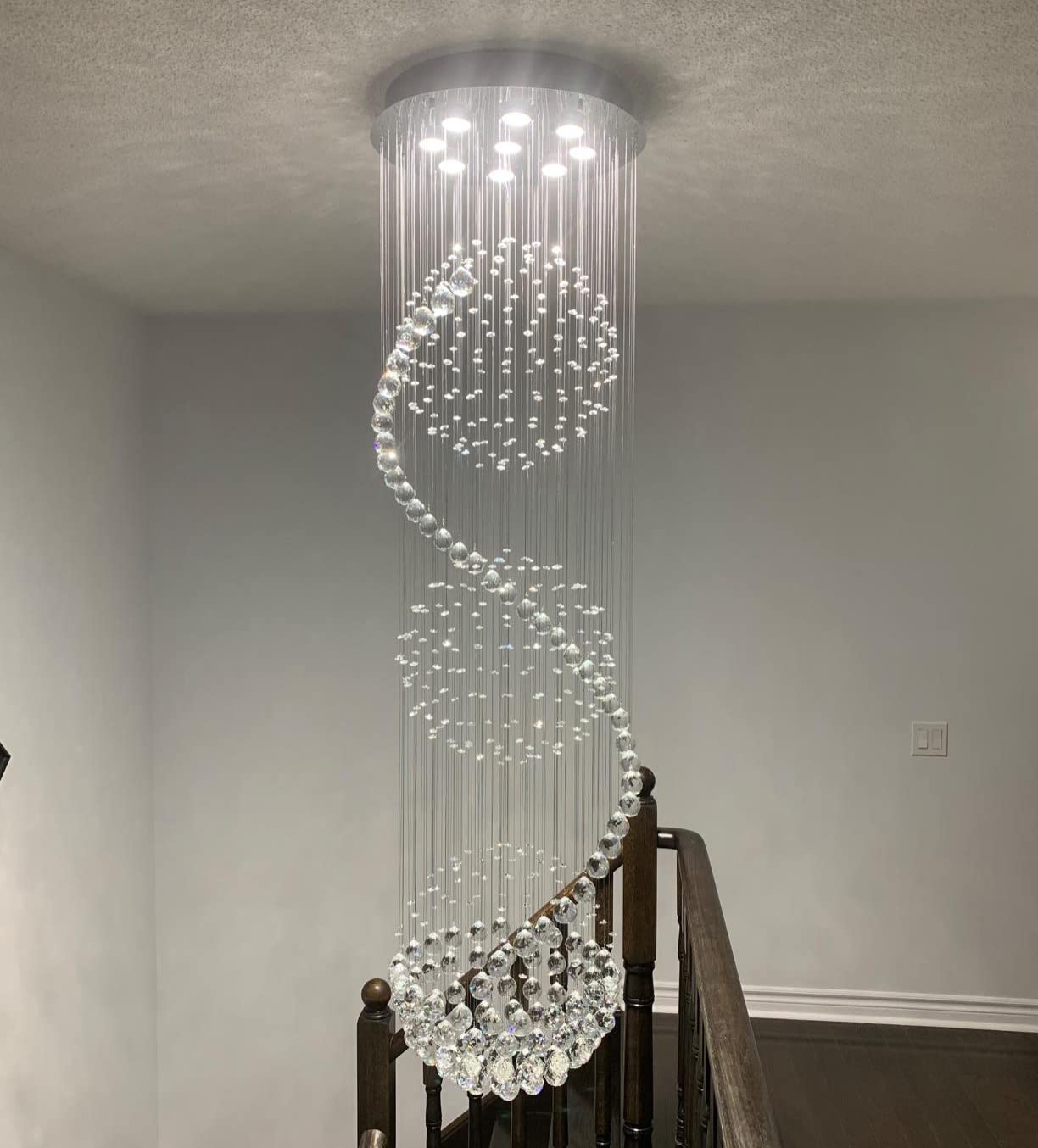**D50cm H180cm Spiral Sphere Crystal Chandelier Ceiling Light – Spectacular Droplet LED Flush Mount Fixture for Living Room, Hotel, Entryway, Hallway, Foyer – Romantic Home & Commercial Decor – Perfect for Weddings, Dining Rooms & Luxury Spaces**