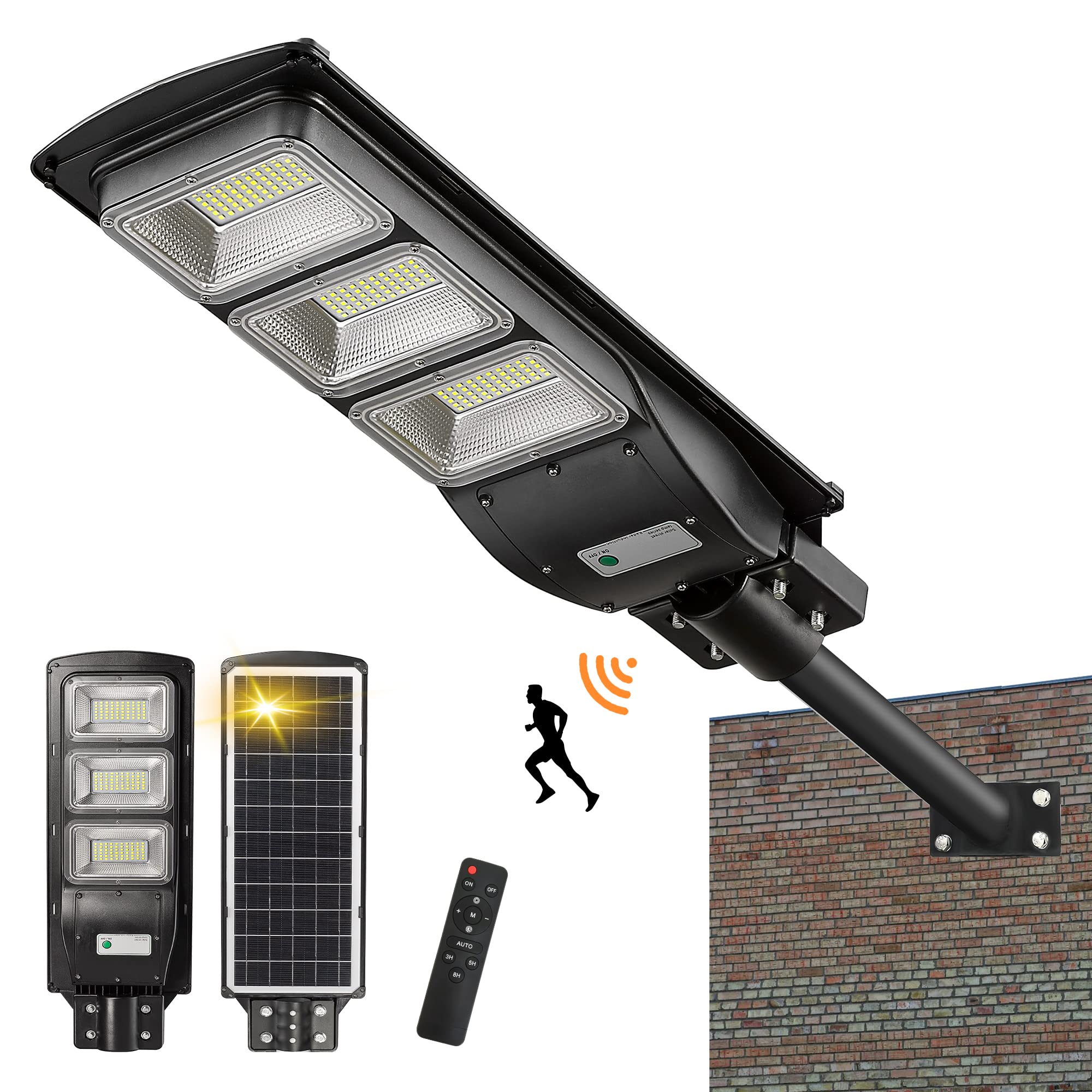 2000W Solar LED Street Light with Motion Sensor - 60000LM Solar Security Flood Light for Outdoor, Parking Lot, Garden - IP65 Waterproof, Dusk to Dawn, Wall/Pole Mount - Energy Efficient Solar Powered Lighting for Pathways, Driveways & Backyards