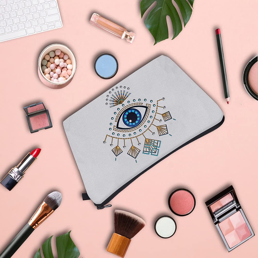 Allover Print Makeup Bag Cosmetic Organizer - Waterproof Toiletry Pouch & Travel Clutch for Women (Evil Eye Design) - Perfect for Travel, Gym & Daily Beauty Storage