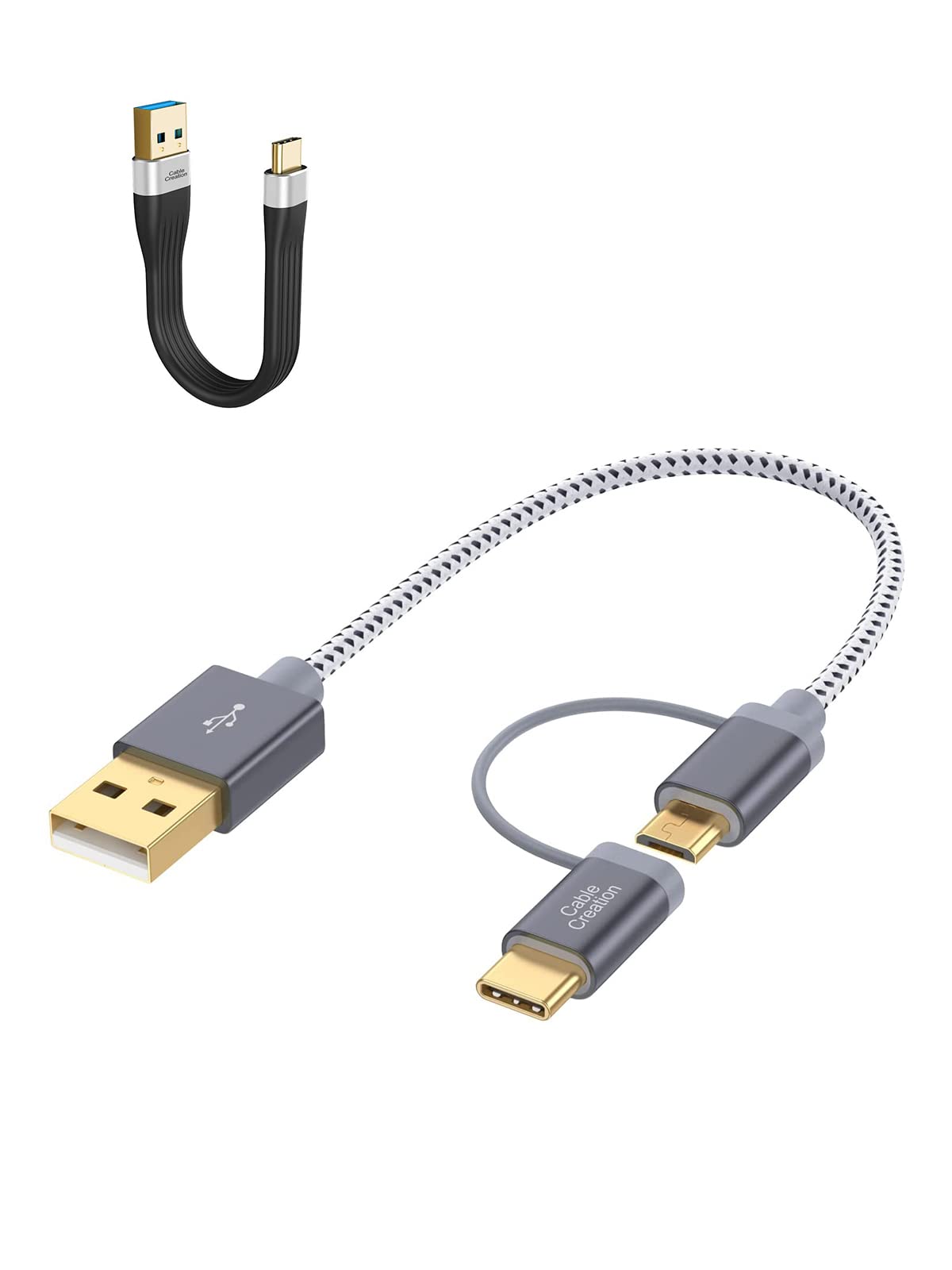 CableCreation 2-in-1 Fast Charging Bundle - 6ft Micro USB & USB C to USB 2.0 Cable + 3ft USB 3.1 A to Type C Cable for Smartphones, Tablets, Laptops - Perfect for Home, Office & Travel Charging