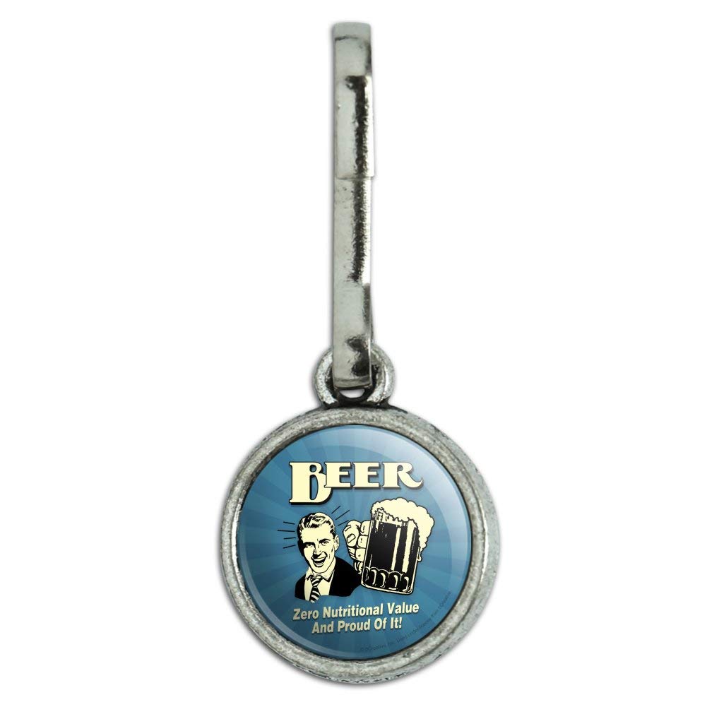 Funny Beer Zero Nutritional Value & Proud of It Humor Zipper Pull - Vintage Charm Accessory for Backpacks, Purses & Suitcases - Perfect for Travel & Everyday Use