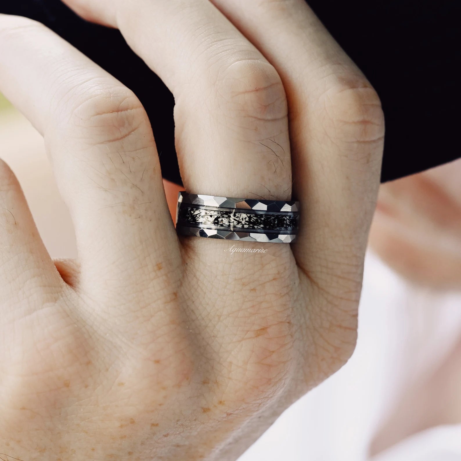 Rutilated Quartz Couples Ring - Matching Wedding Bands for Him & Her - Elegant Titanium or Sterling Silver Promise Rings - Perfect for Anniversaries, Engagements & Romantic Gifts