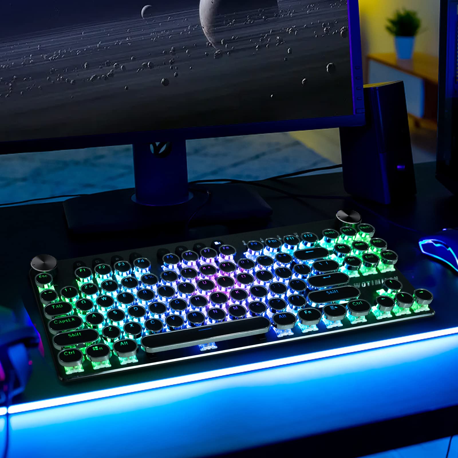 Retro Mechanical Keyboard - Wireless, RGB, Clicky Switches for Gaming & Typing