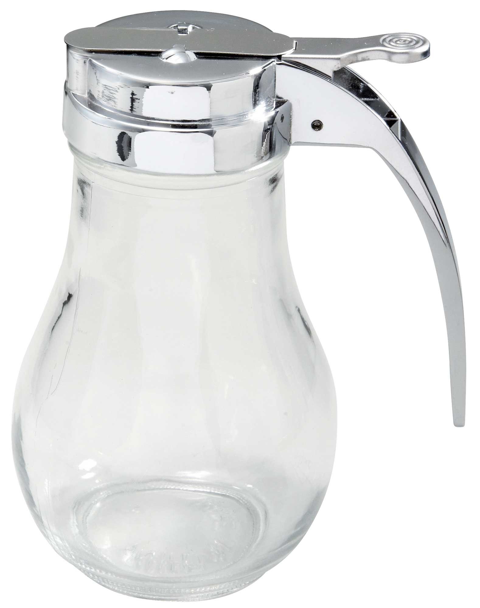 Winco 4-Piece Glass Syrup Dispenser Set - 14-Ounce (420ml) Clear Glass Bottles with Stainless Steel Lids - Perfect for Coffee Shops, Bars & Pancake Breakfasts
