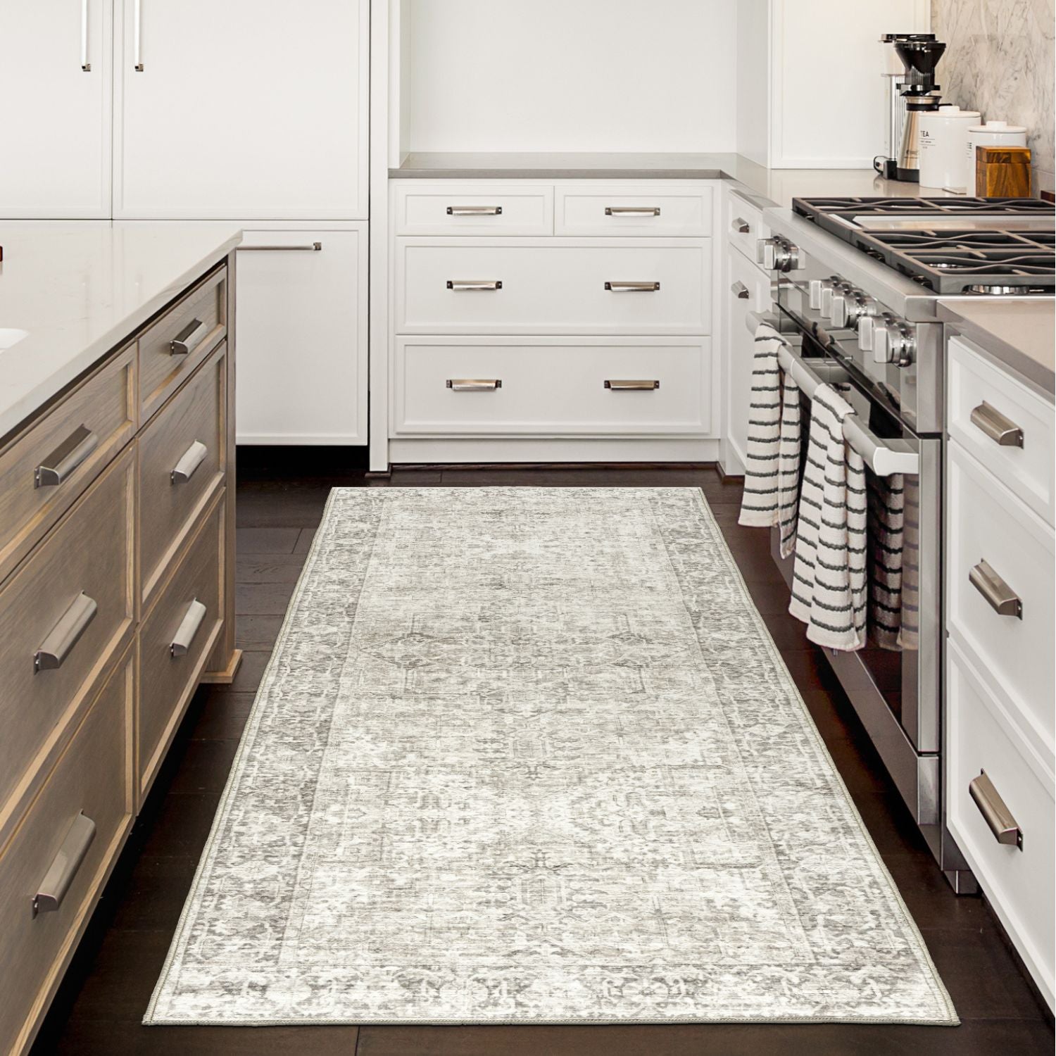 Ember Beige/Ivory Washable Indoor Area Rug - Soft Non-Slip Living Room Carpet for Bedroom, Nursery & Home Decor
