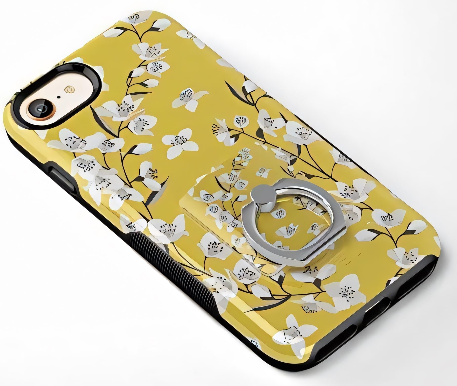 Casely Phone Ring Grip Stand - Yellow Cherry Blossom Floral Design | 360° Swivel, Strong Reusable Adhesive | Universal Phone Holder for iPhone, Samsung, Android | Perfect for Selfies, Videos & Hands-Free Use