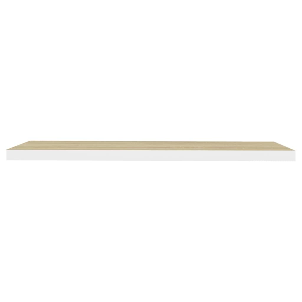 Floating Wall Shelves Set of 2 - Modern Invisible Mounting Oak & White MDF Display Shelves (47.2