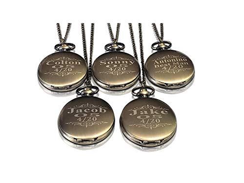 Personalized Pocket Watches for Men - Set of 7 Engraved Groomsmen Gifts with Chain & Gift Box (4 Colors) - Perfect for Weddings, Anniversaries & Special Occasions