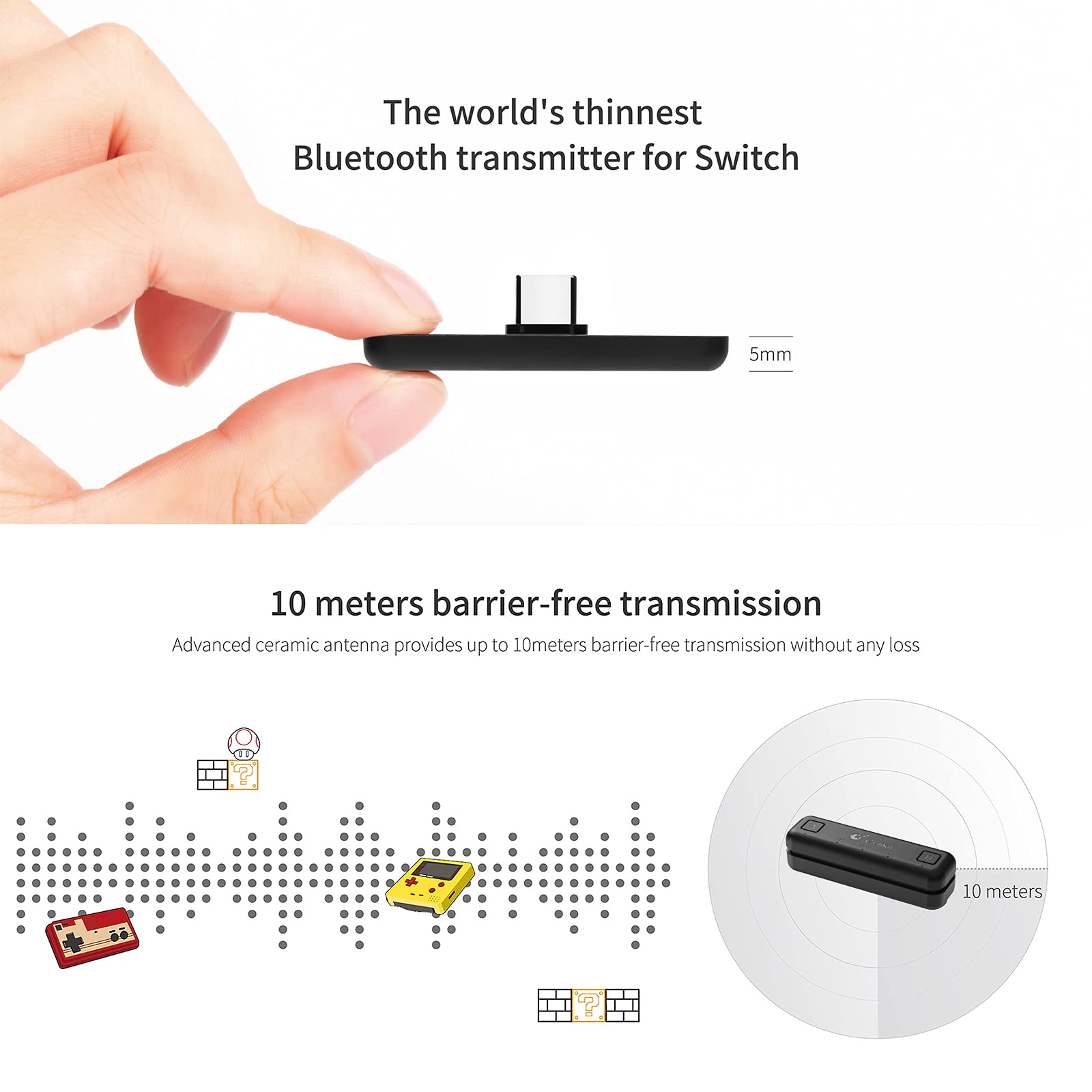 GuliKit Route Air Bluetooth Adapter for Nintendo Switch/Switch Lite, PS4, PC - Dual Stream Wireless Audio Transmitter with aptX Low Latency | Compatible with AirPods, Bluetooth Speakers & Headphones (Not for AirPods Pro 2) | Perfect for Gaming, Movies & Music Streaming