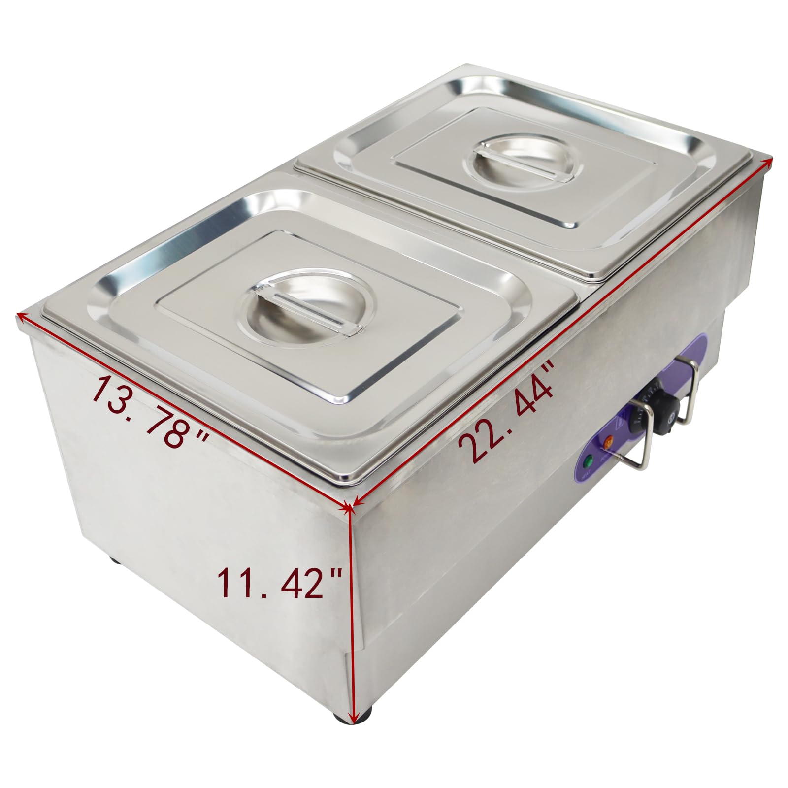 Commercial Stainless Steel 2-Pan Hot Dog Steam Table Bun Warmer - 6-Inch Deep, Adjustable Temperature 0°F to 203°F, 110V - Perfect for Restaurants, Food Trucks, Catering & Warming Hot Dogs, Buns, Pizza, Hamburgers