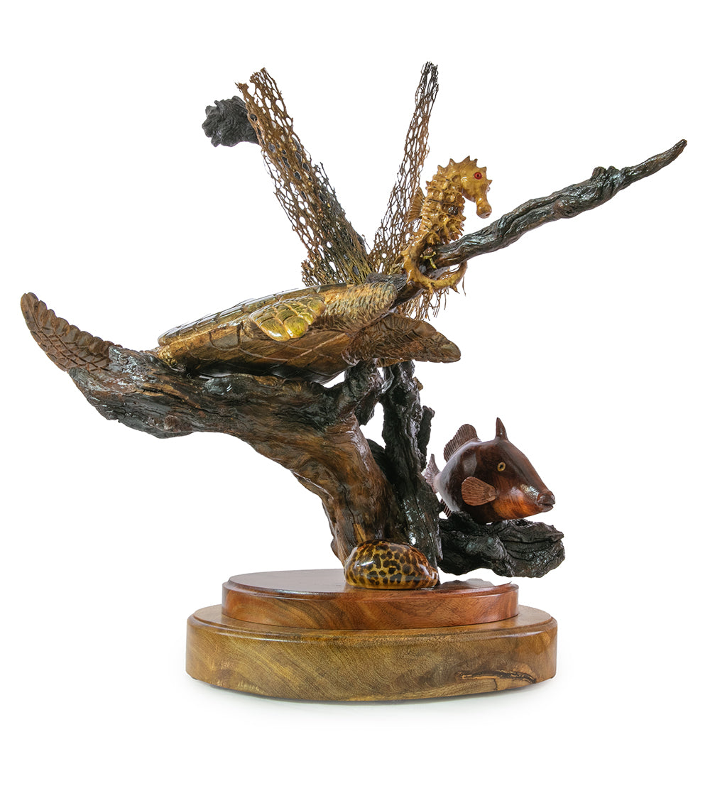 Handcrafted Koa Wood Sculpture - Reef Explorer by Craig Nichols | Unique Hawaiian Art, Home Decor & Office Gift for Nature Lovers