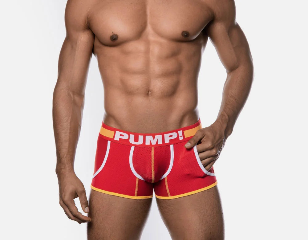 PUMP! Flash Jogger Mesh Boxer Briefs for Men - Breathable Red Underwear for Running, Gym & Everyday Comfort