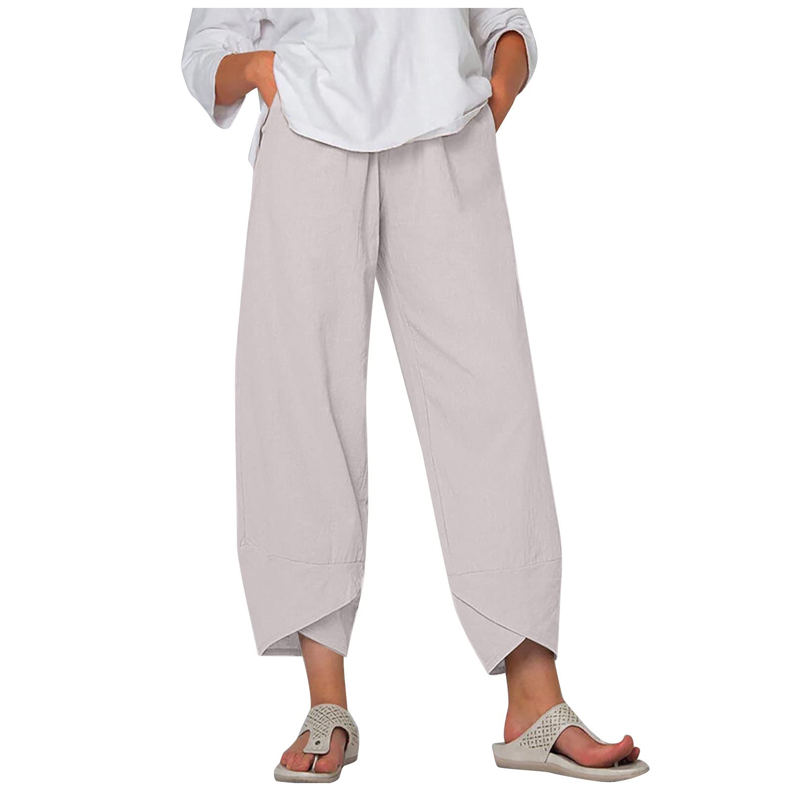 LIHUAK Women's Summer Cotton Linen Pants - Loose Fit Casual Trousers for Beach, Travel & Everyday Wear