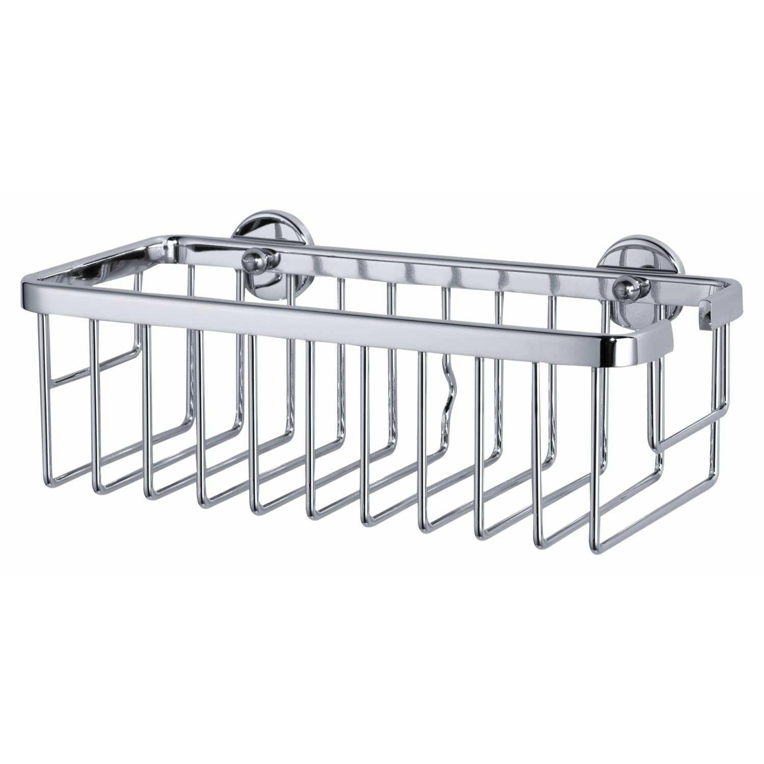 tesa Aluxx No Drill Wall Mounted Bathroom Shower Corner Caddy - Chrome-Plated Aluminum Shower Basket with Removable Glue Adhesive | Space-Saving Storage for Shampoo, Soap & Bath Essentials