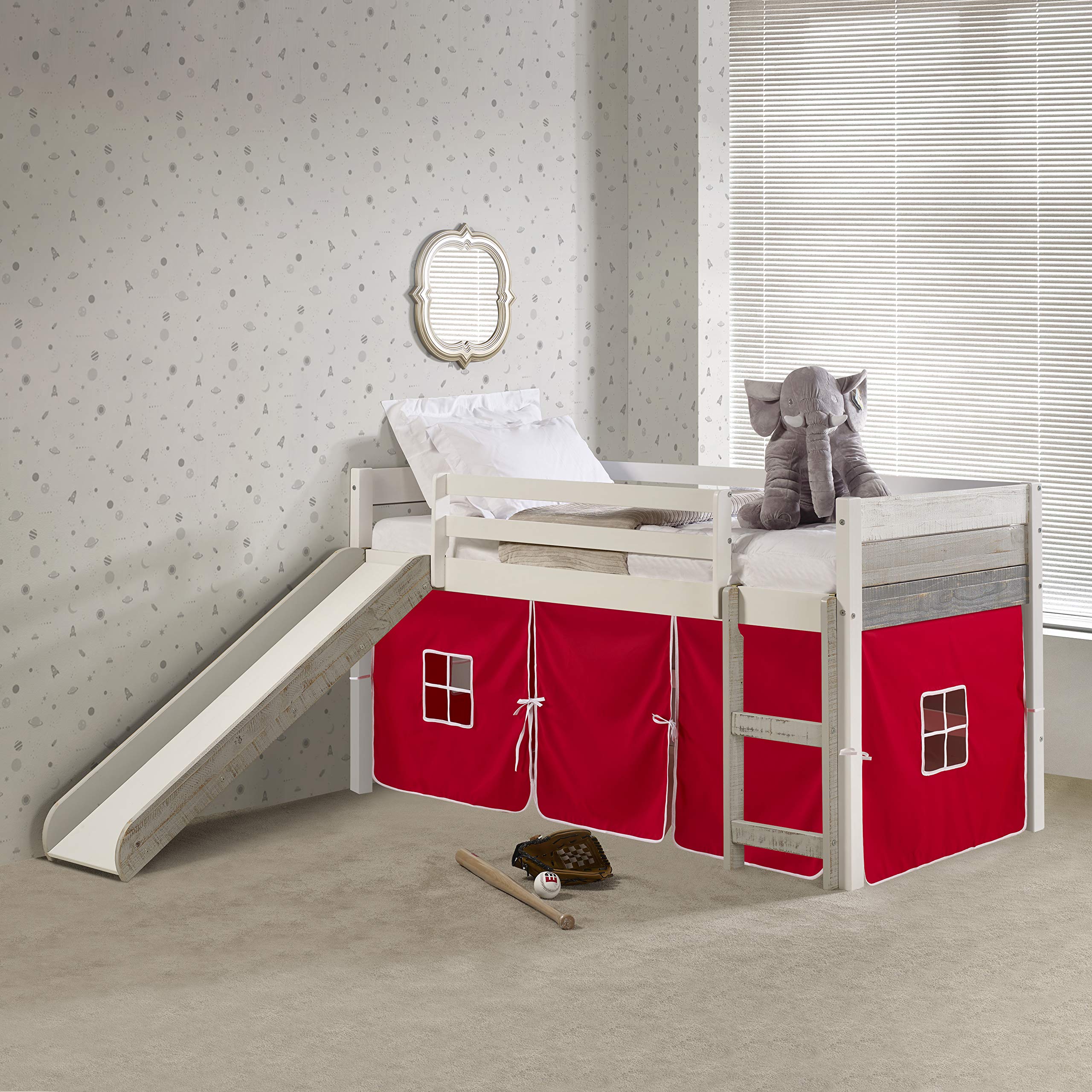 Donco Kids Loft Bed with Ladder - Twin Size Grey & White Wooden Bunk Bed for Small Spaces - Perfect for Kids' Bedrooms, Dorm Rooms & Sleepovers