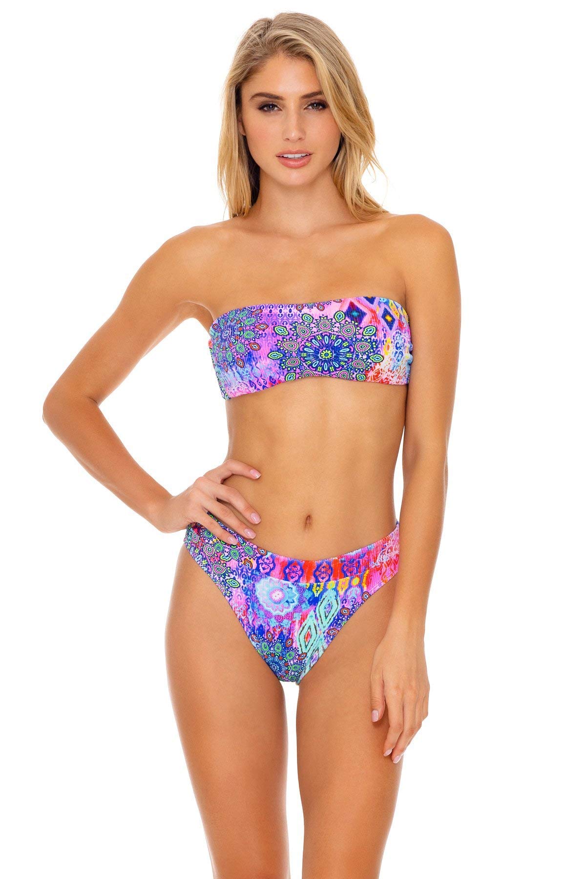 Luli Fama Pink Lagoon Free Form Bandeau Bikini Top - Adjustable Straps for Women | Perfect for Beach Vacations, Pool Parties & Summer Getaways