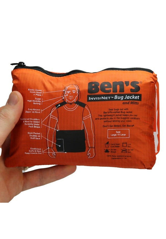 Ben's® InvisiNet Bug Jacket & Mitts - Lightweight Mosquito Proof Mesh Suit with Gloves for Outdoor Camping, Hiking, Gardening and Fishing Protection