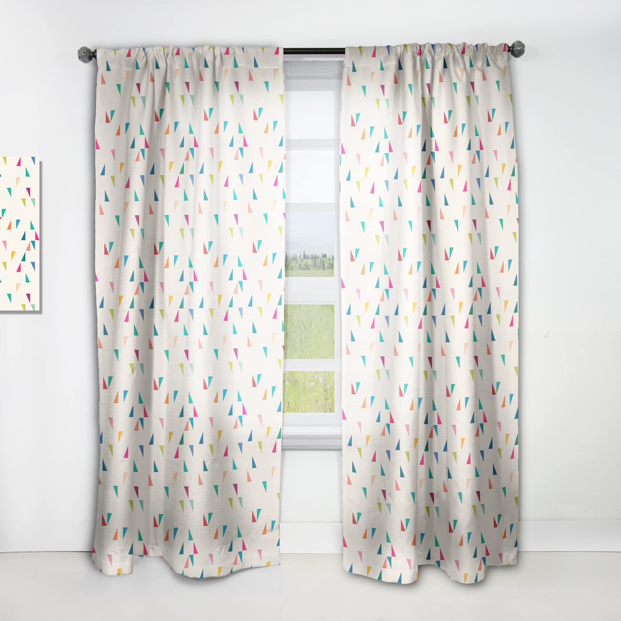 Abstract Geometric Triangle Retro Design Thermal Insulated Curtains - Single Panel 52x84 Inches for Bedroom & Living Room - Blackout Drapes for Home Decor, Noise Reduction & Energy Efficiency