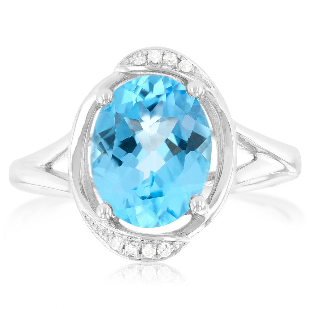 9ct White Gold Natural Blue Topaz & Diamond Ring for Women - Elegant Birthstone Jewelry Gift for Anniversary, Engagement & Special Occasions