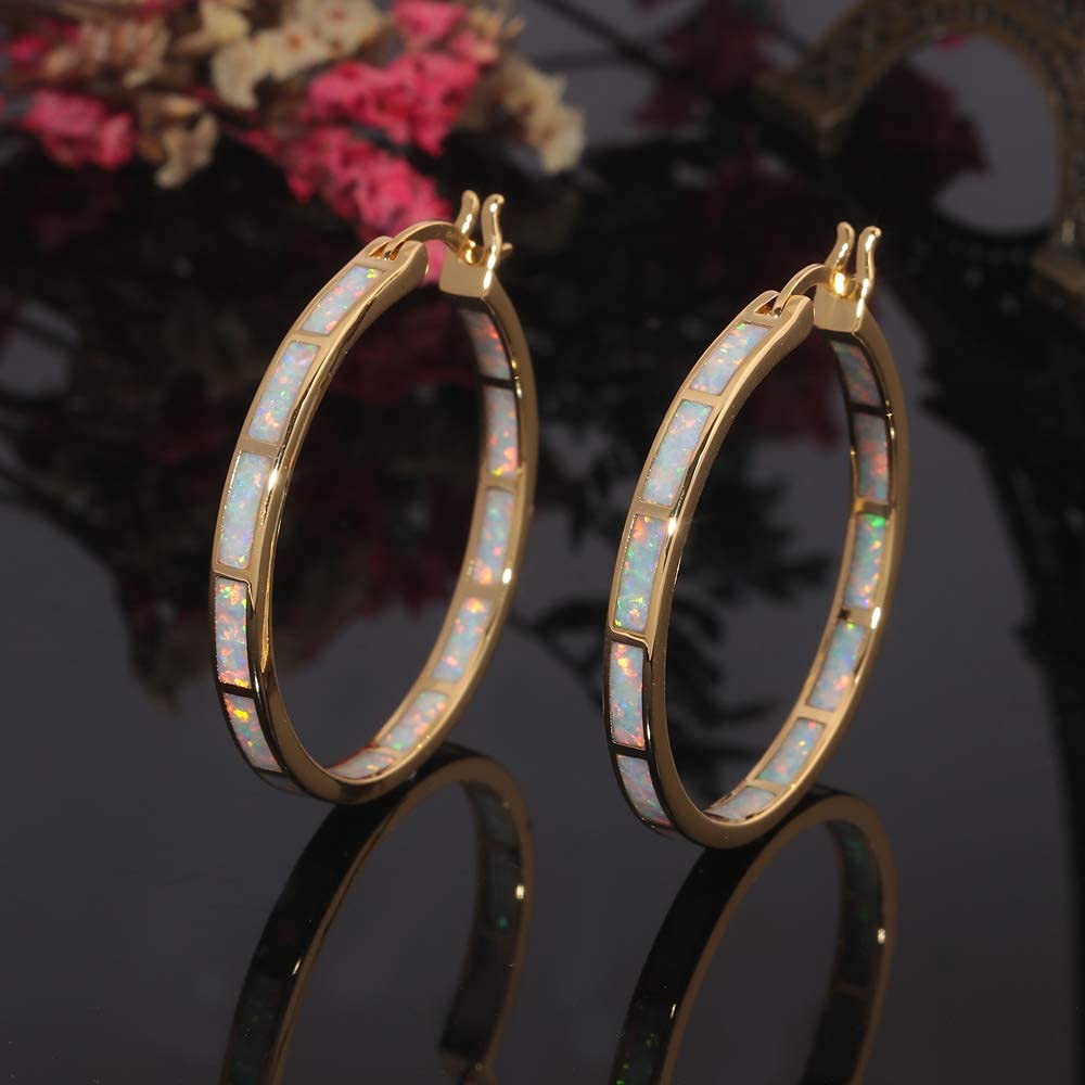 CiNily Opal Hoop Earrings for Women - 32mm Rhodium Plated/Rose Gold/Yellow Gold Gemstone Statement Earrings | Perfect for Parties, Weddings & Everyday Elegance