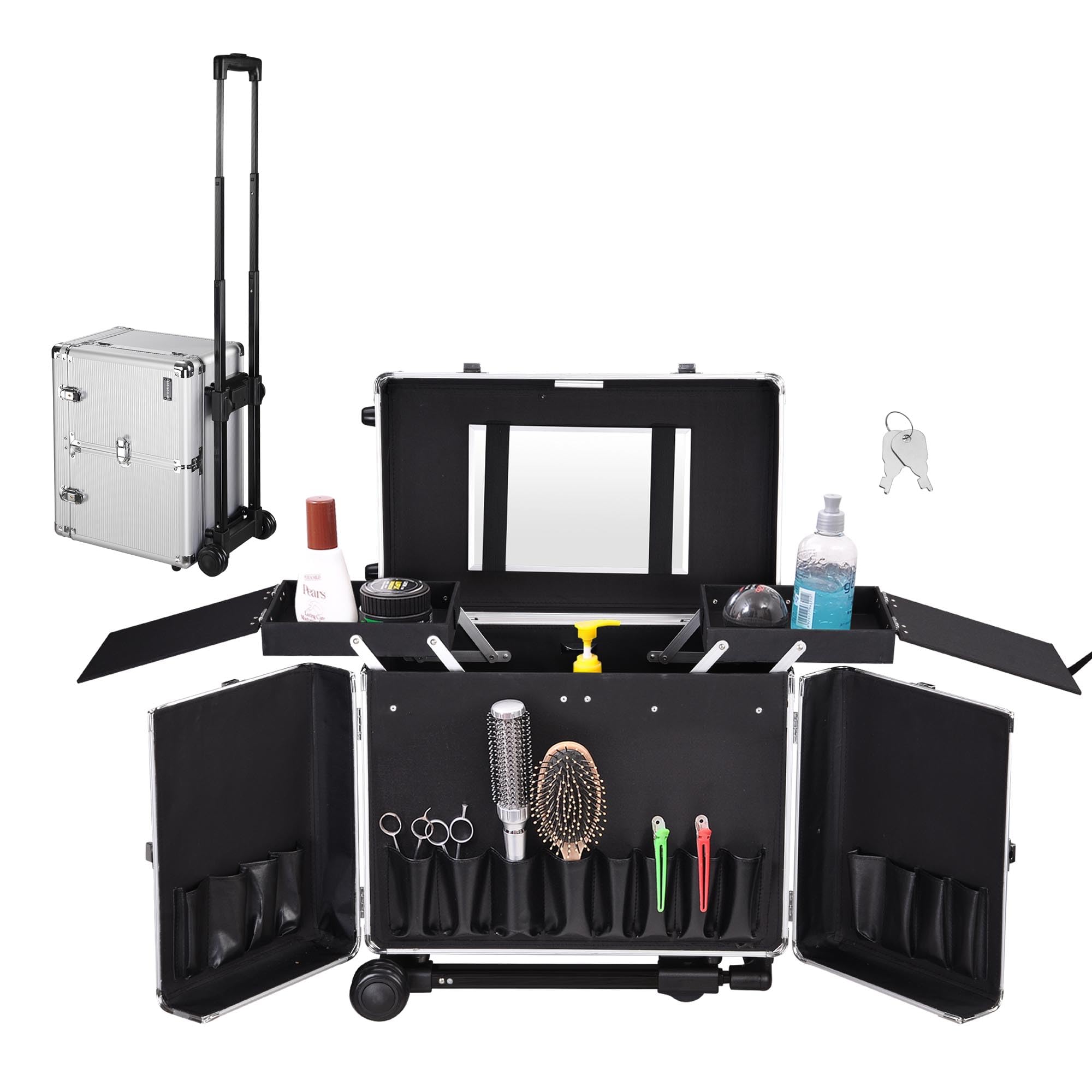 BYOOTIQUE Professional Barber Clipper Trimmer Kit - Portable Rolling Hair Stylist Tool Box with Train Case Key - Perfect for Mobile Salon, Home Haircuts & Barber Training
